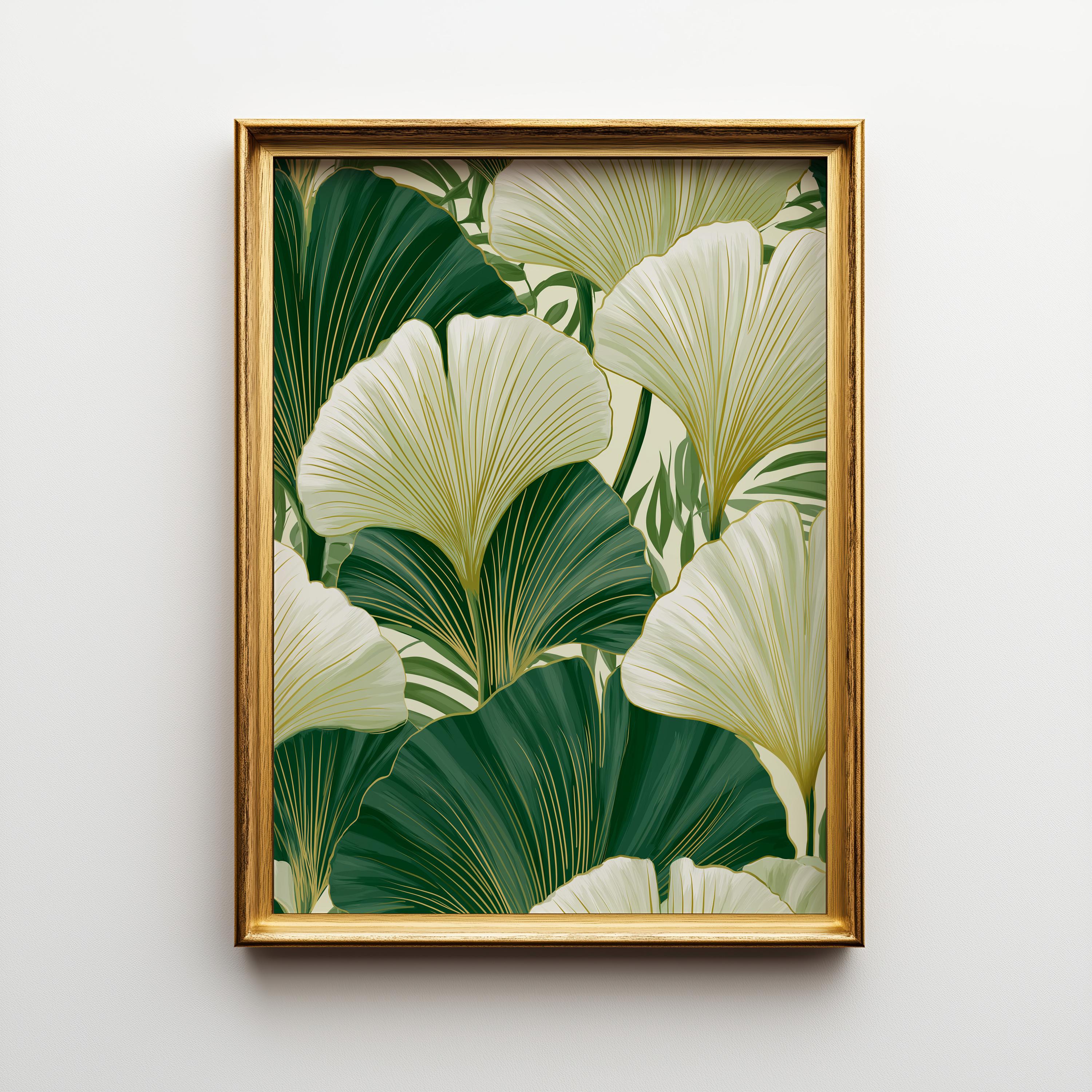 Elegant Botanical Art Deco Ginkgo Leaf Wall Art by The Wall Art Studio