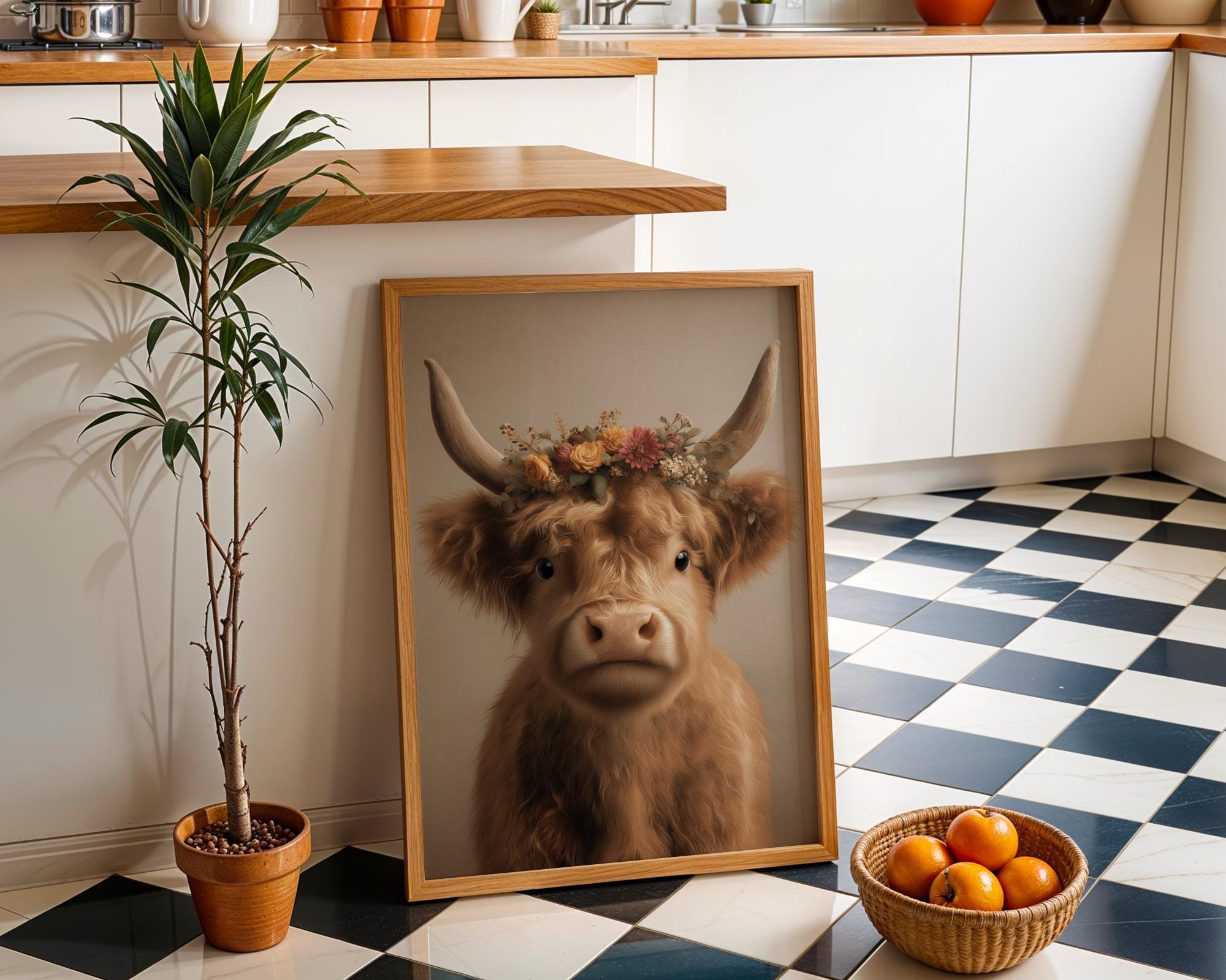 Highland Cow Rustic Farmhouse Scottish Highland Cattle Wall Art by The Wall Art Studio - physical