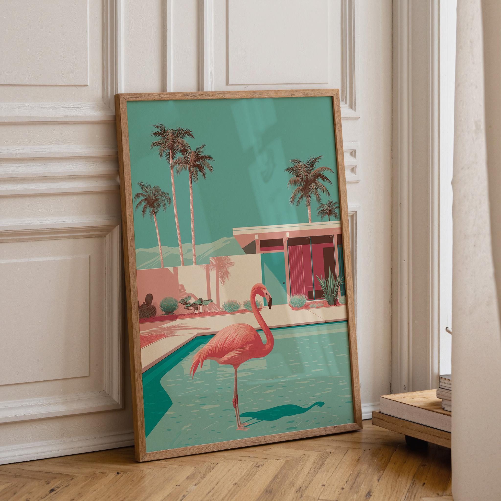 Mid Century Modern Flamingo Pool Desert House Retro Wall Art by The Wall Art Studio - physical