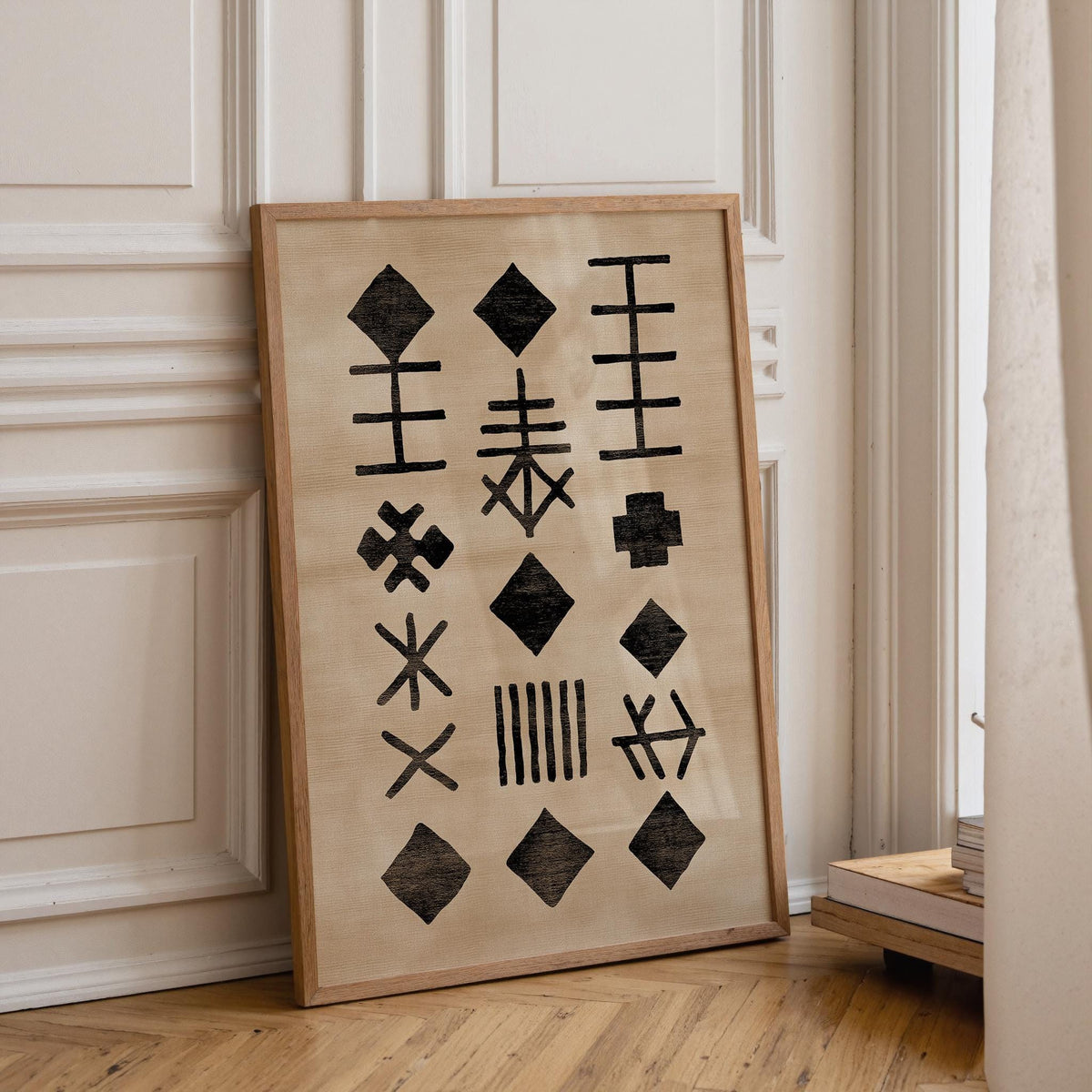 African Mudcloth Tribal Symbol Pattern Boho Neutral Wall Art