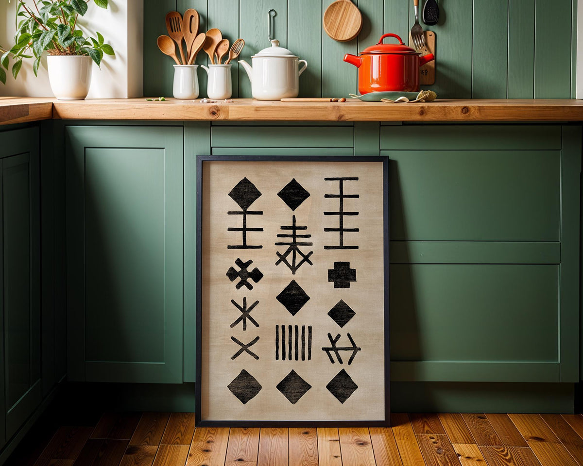 African Mudcloth Tribal Symbol Pattern Boho Neutral Wall Art