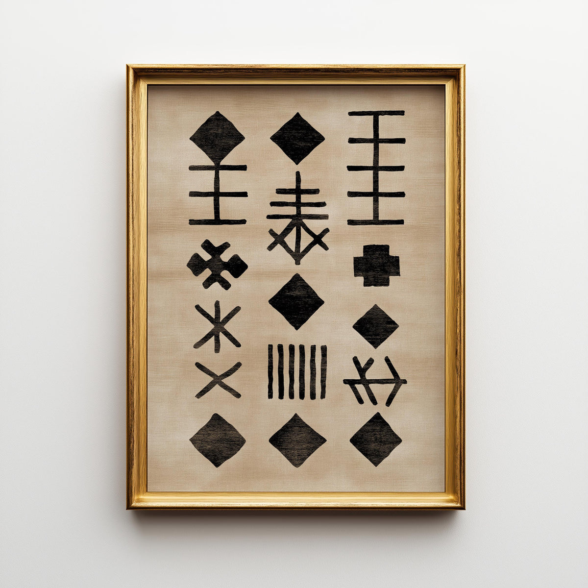 African Mudcloth Tribal Symbol Pattern Boho Neutral Wall Art