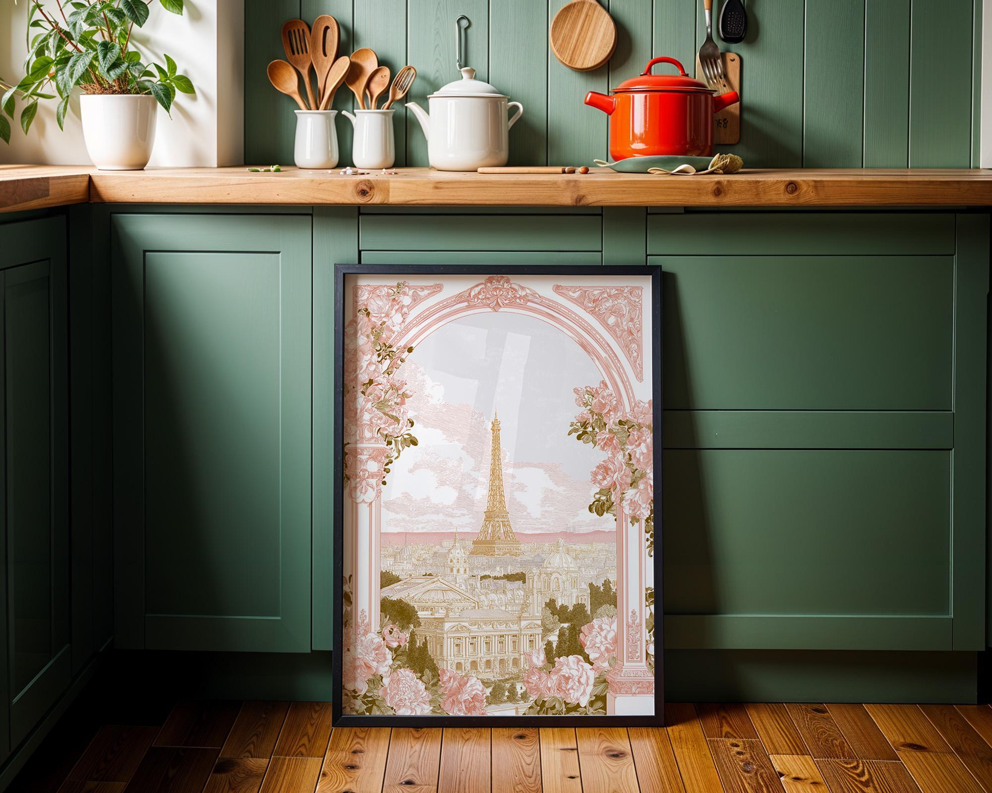 Pink Paris Eiffel Tower Floral Romantic French Wall Art