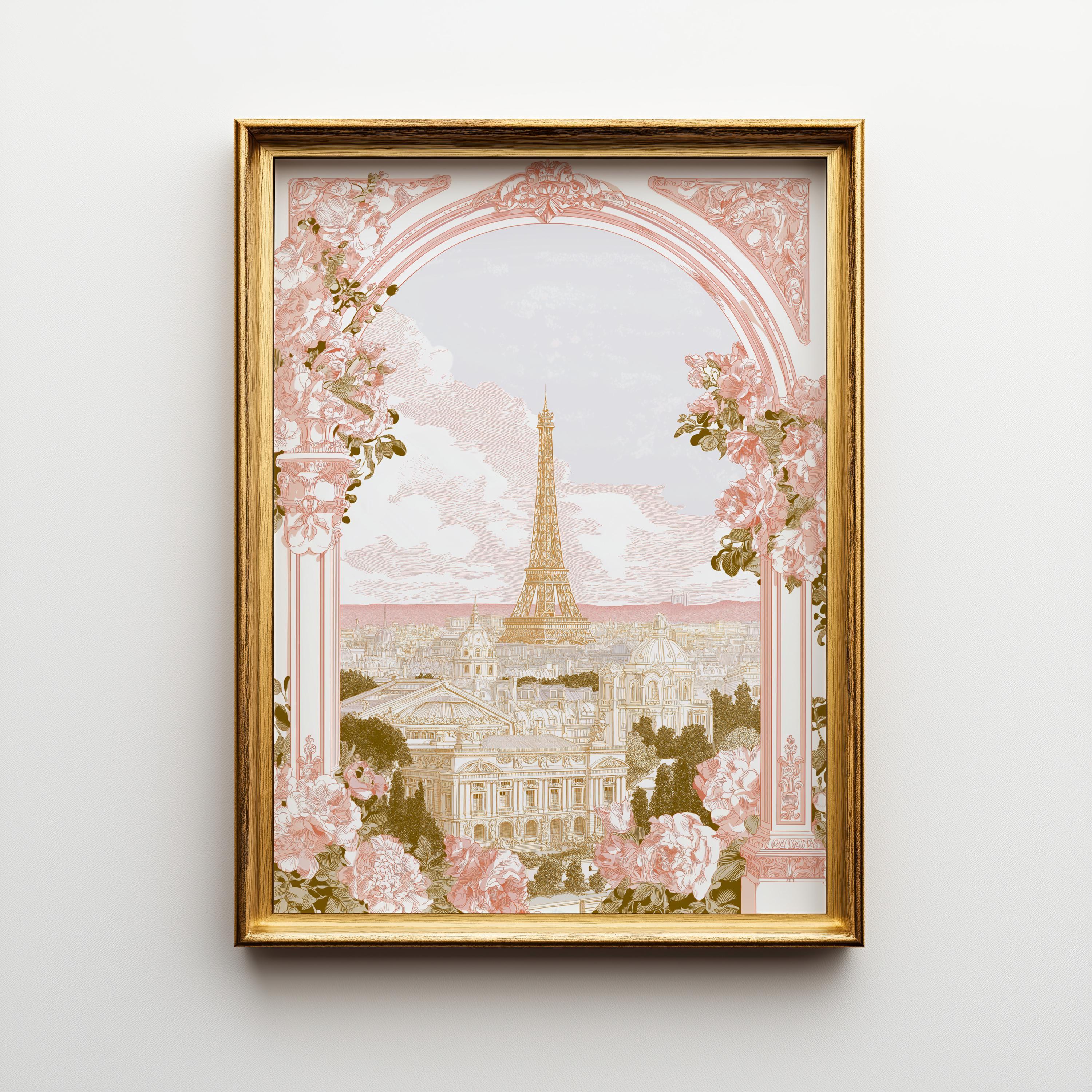 Pink Paris Eiffel Tower Floral Romantic French Wall Art
