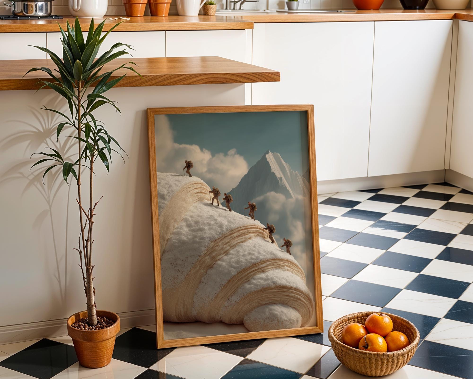 Surreal Croissant Mountain Whimsical Food Landscape Wall Art