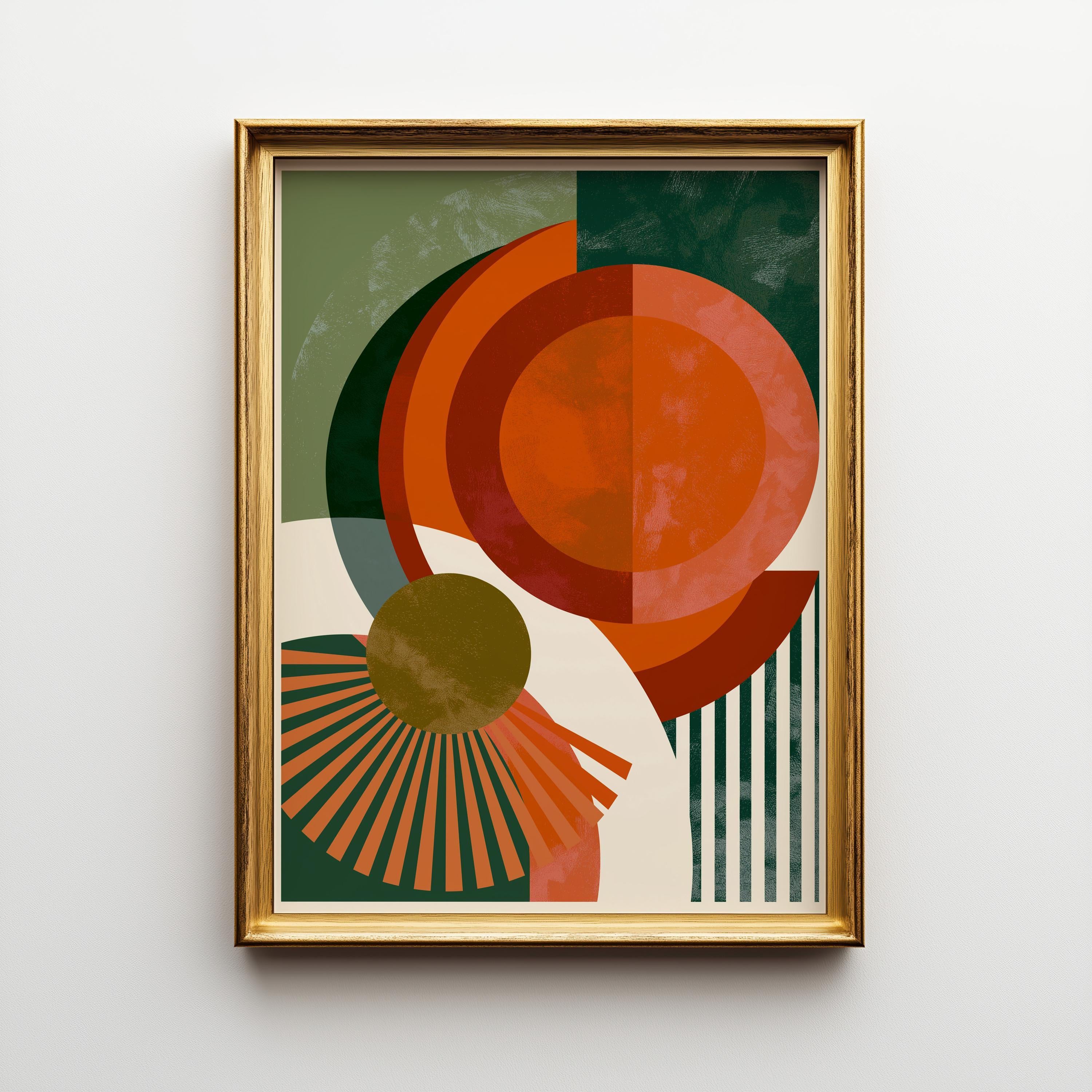 Retro Orange Green Mid Century Neo Deco Geometric Wall Art by The Wall Art Studio