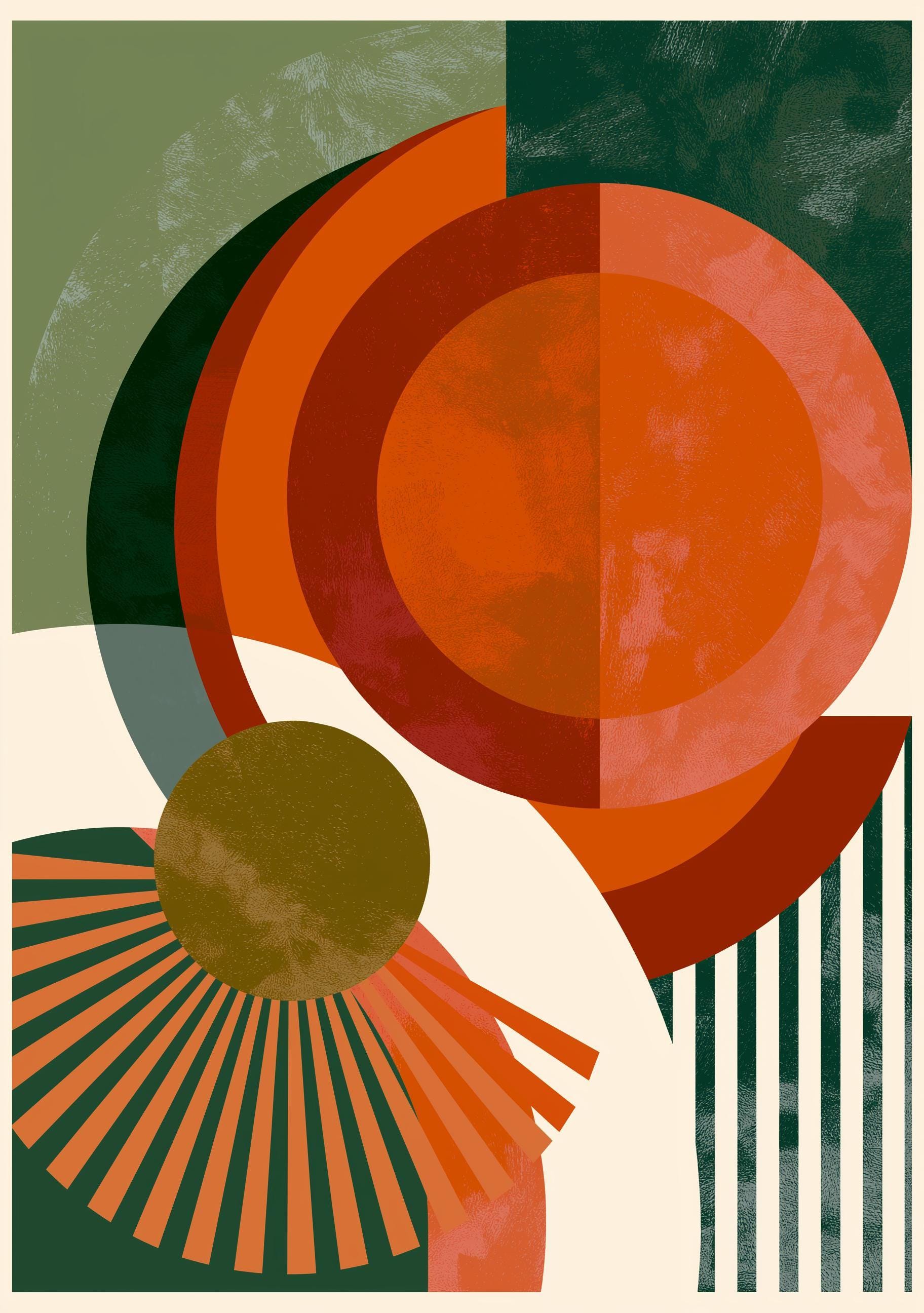 Retro Orange Green Mid Century Neo Deco Geometric Wall Art by The Wall Art Studio