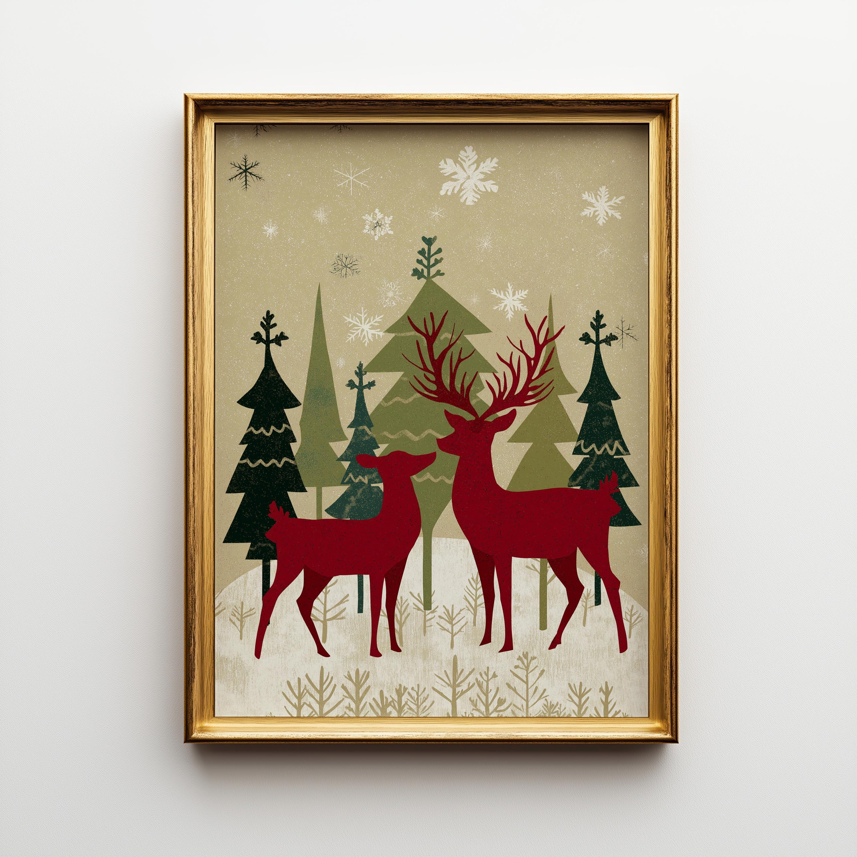 Scandinavian Christmas Nordic Reindeer Family Wall Art by The Wall Art Studio