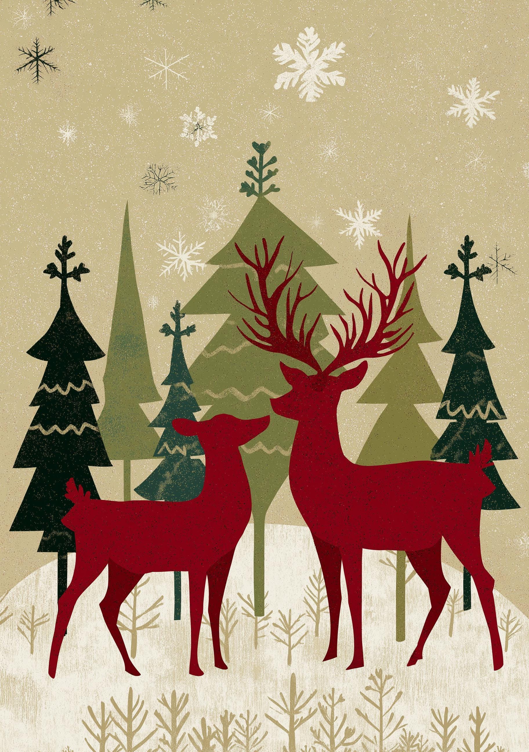 Scandinavian Christmas Nordic Reindeer Family Wall Art by The Wall Art Studio