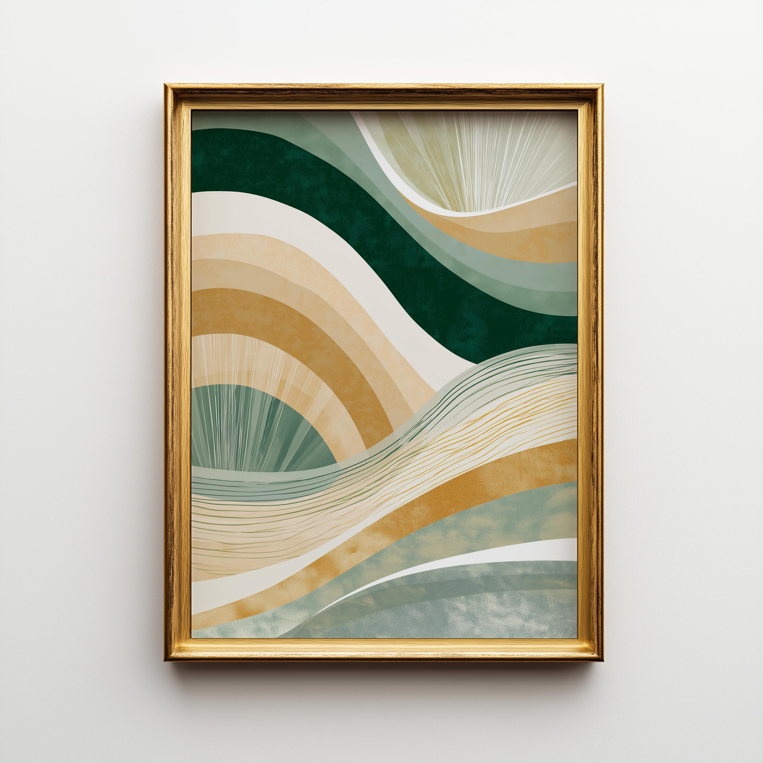 Green & Gold Minimalist Neo Deco Abstract Wave Wall Art by The Wall Art Studio