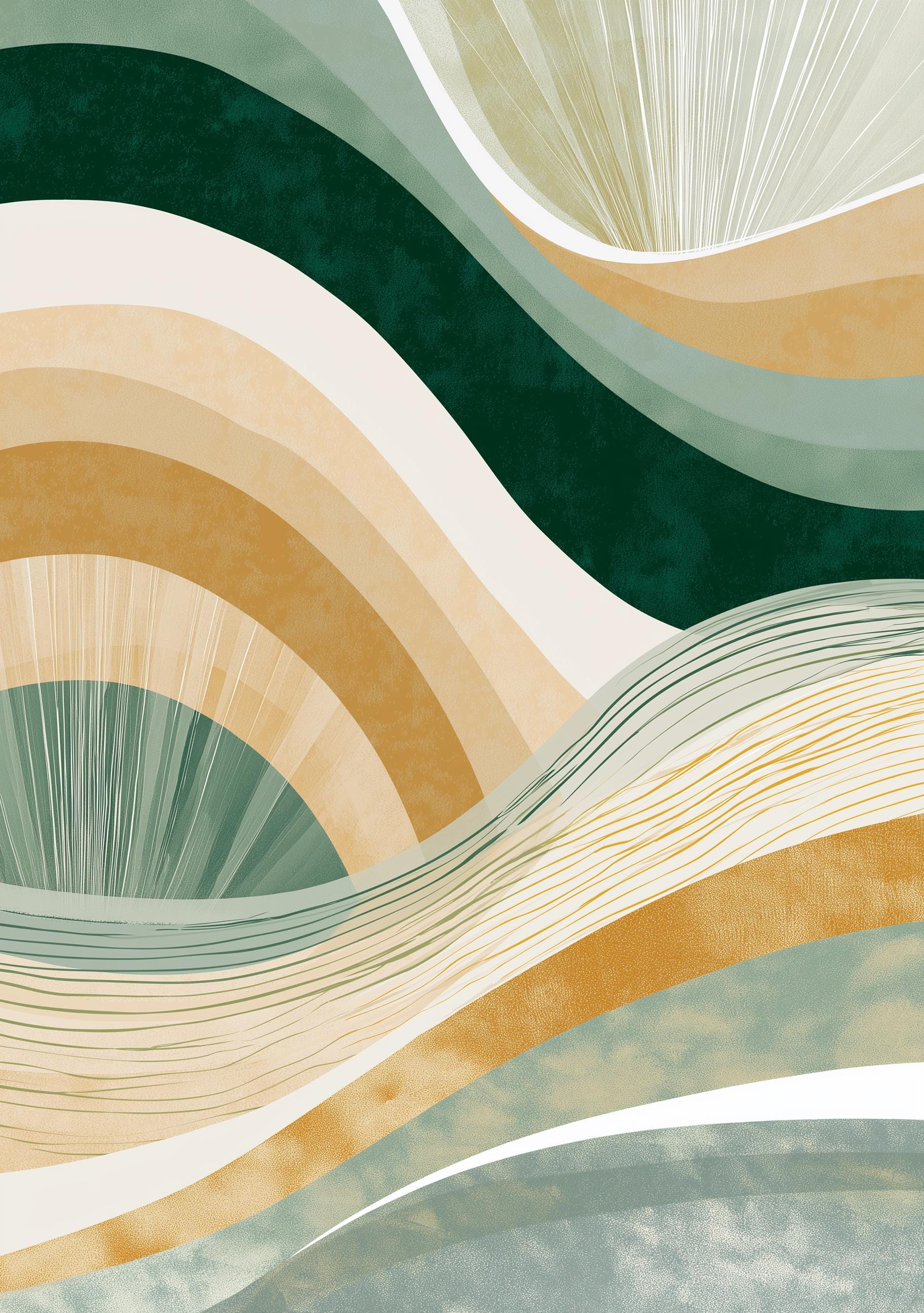 Green & Gold Minimalist Neo Deco Abstract Wave Wall Art by The Wall Art Studio