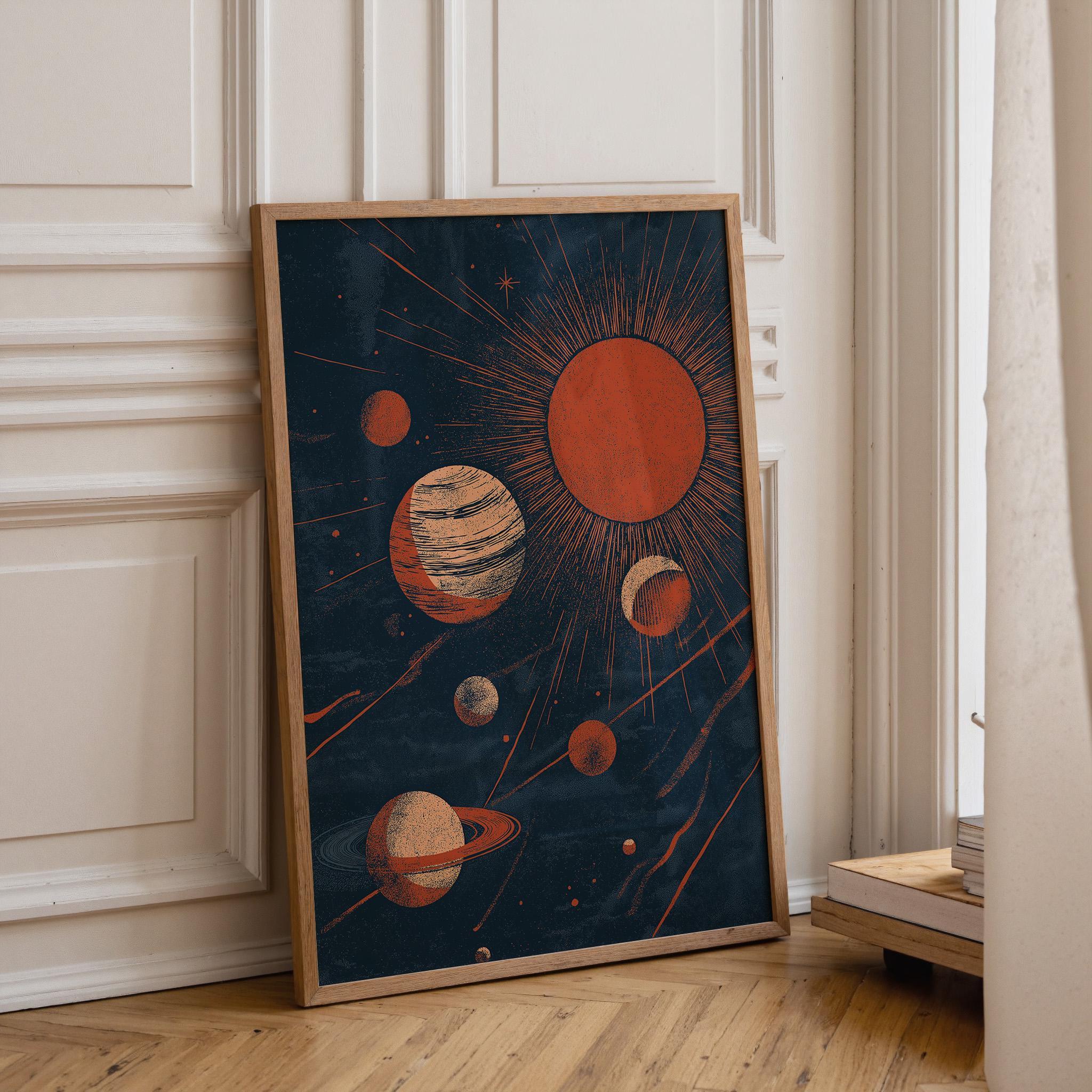 Retro Space Celestial Solar System Mid Century Modern Wall Art by The Wall Art Studio