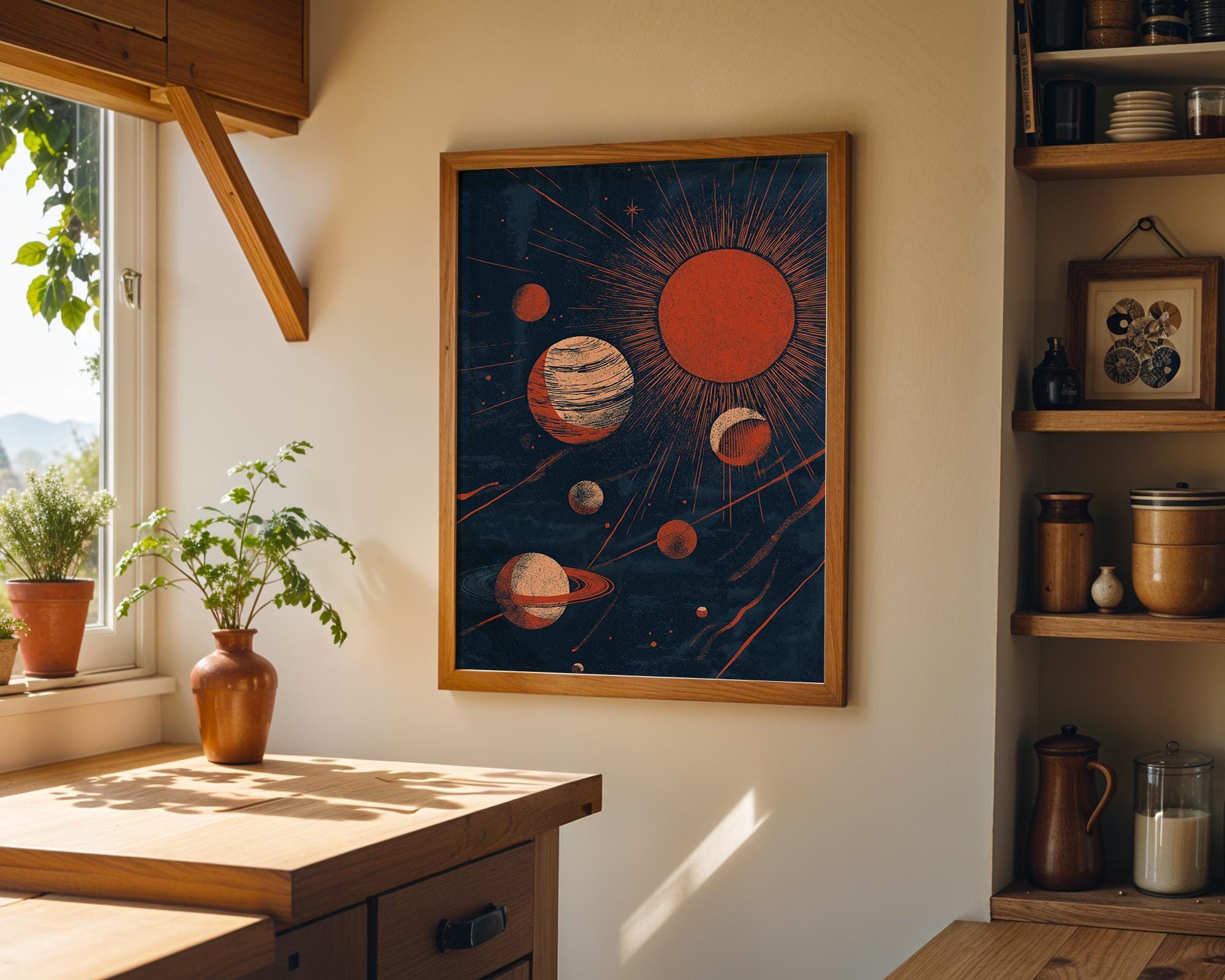 Retro Space Celestial Solar System Mid Century Modern Wall Art by The Wall Art Studio