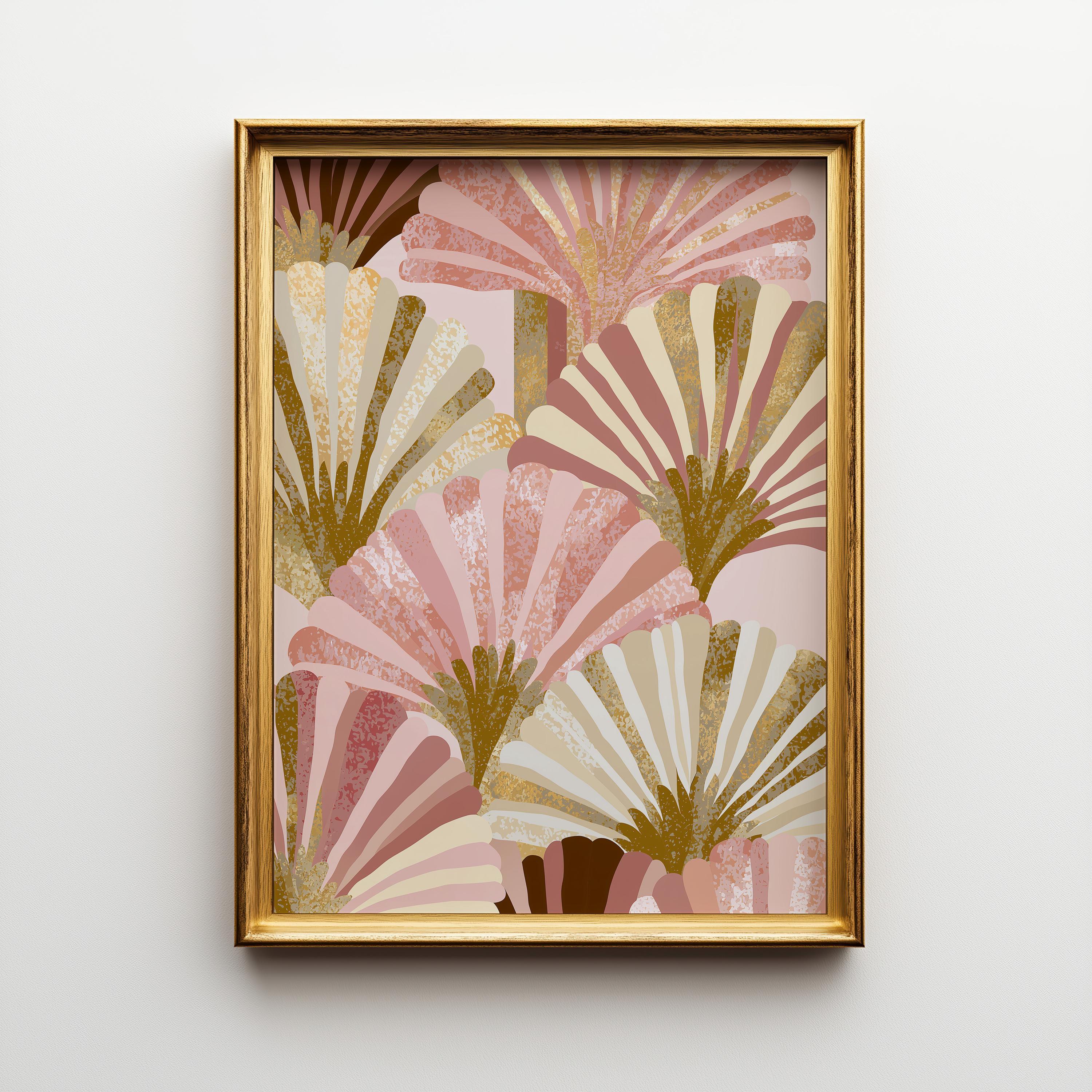 Blush Pink & Gold Abstract Neo Deco Fan Pattern Wall Art by The Wall Art Studio