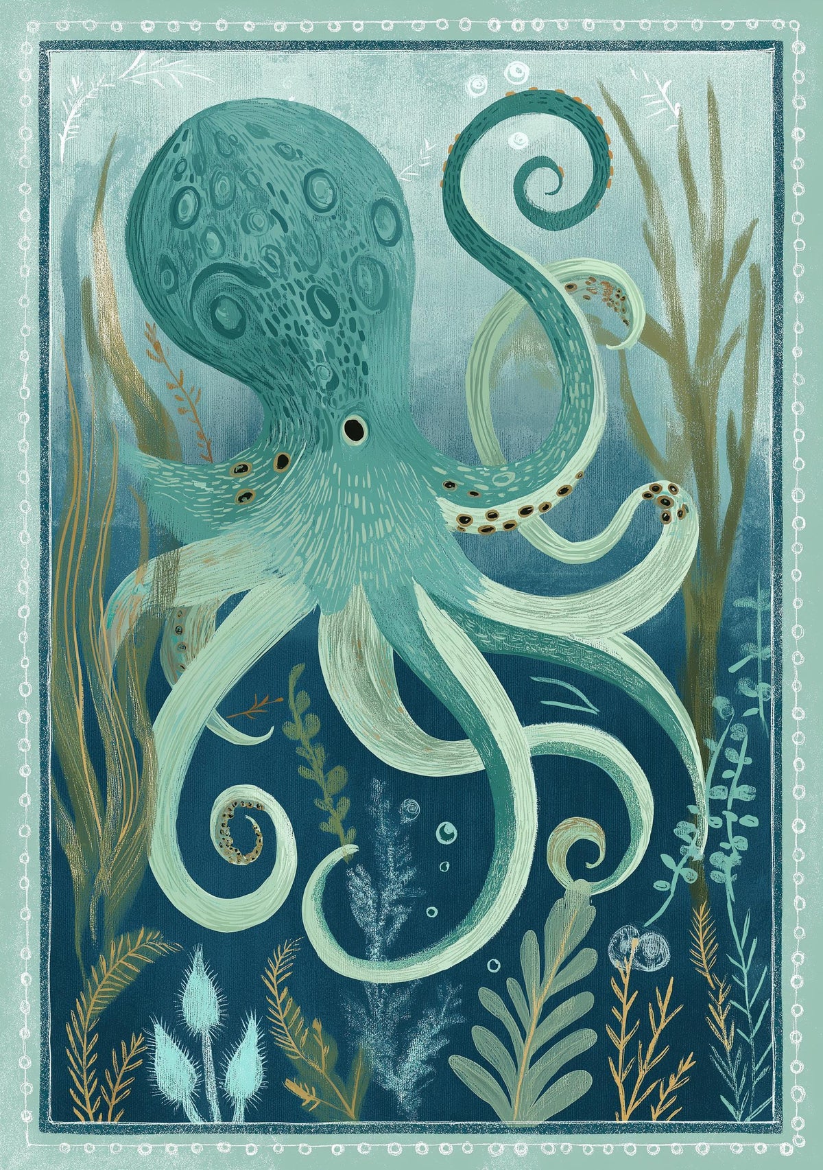 Octopus Coastal Ocean Nautical Sea Life Wall Art