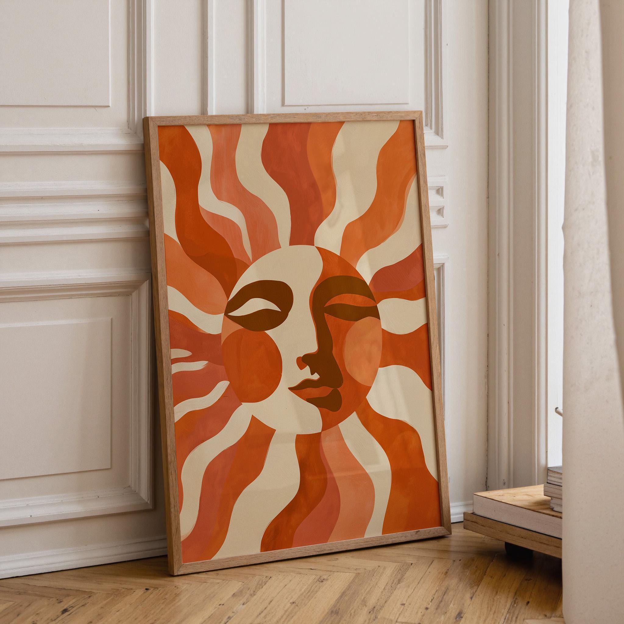 Retro Sun Face Boho Celestial Mid Century Modern Wall Art by The Wall Art Studio