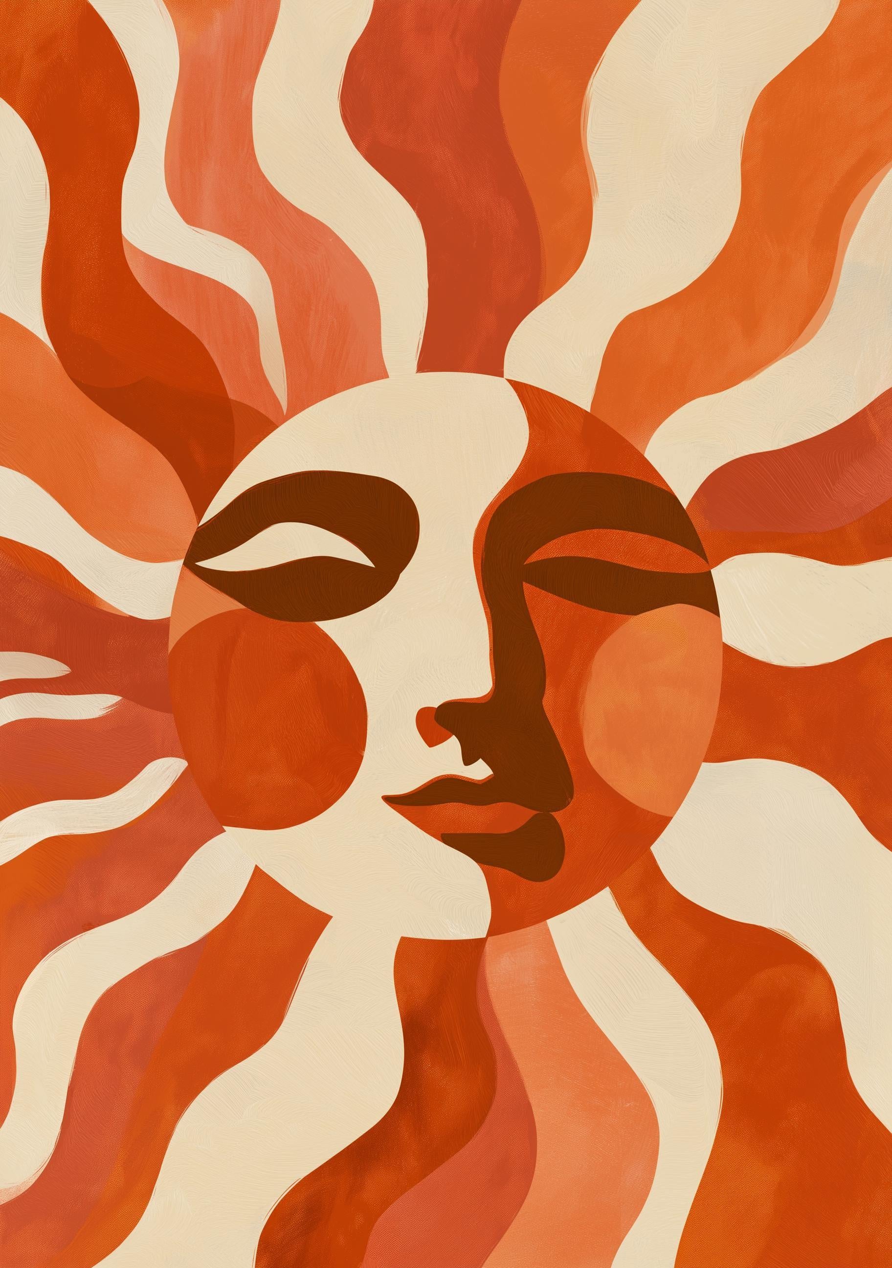 Retro Sun Face Boho Celestial Mid Century Modern Wall Art by The Wall Art Studio
