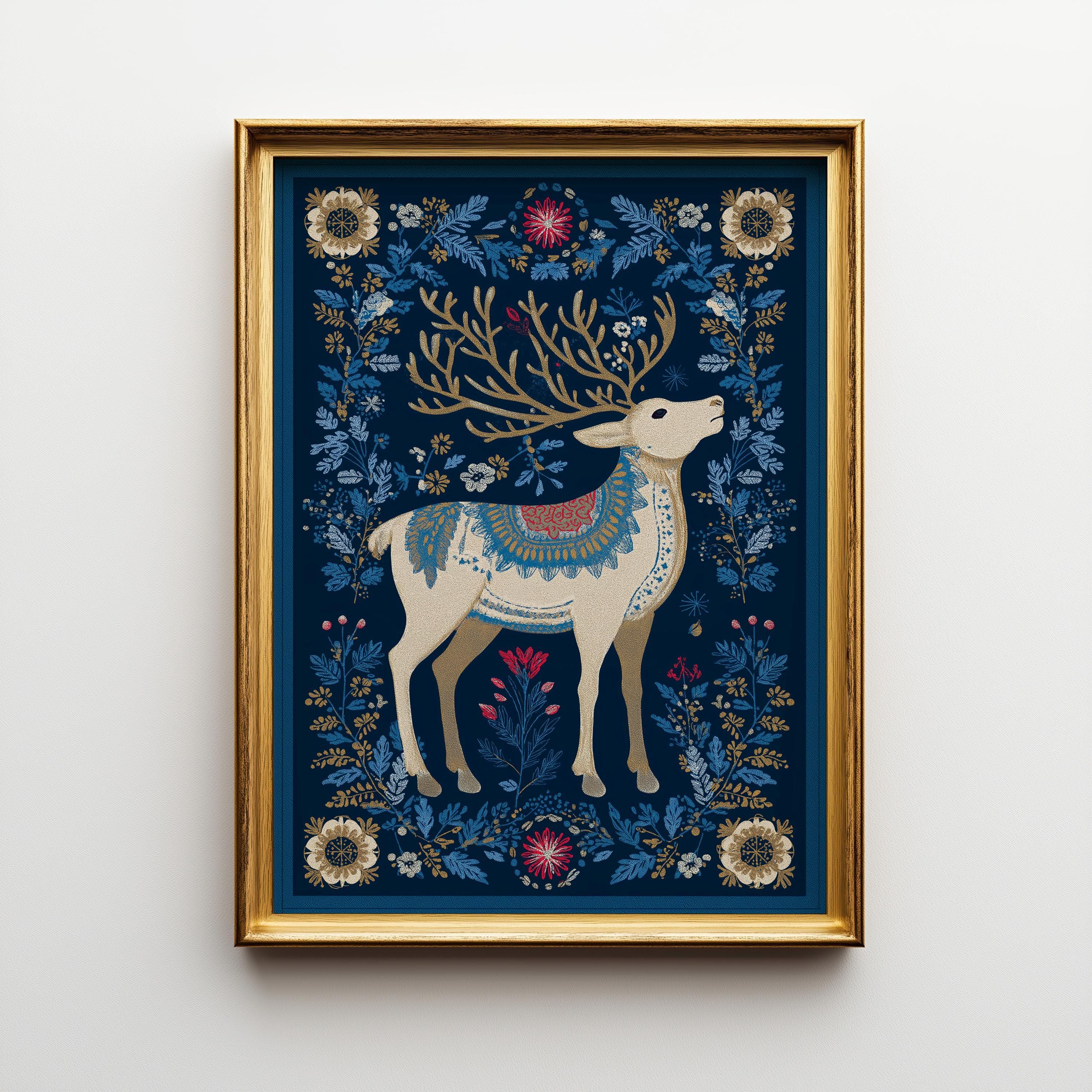 Scandinavian Christmas Nordic Reindeer Woodland Winter Wall Art by The Wall Art Studio