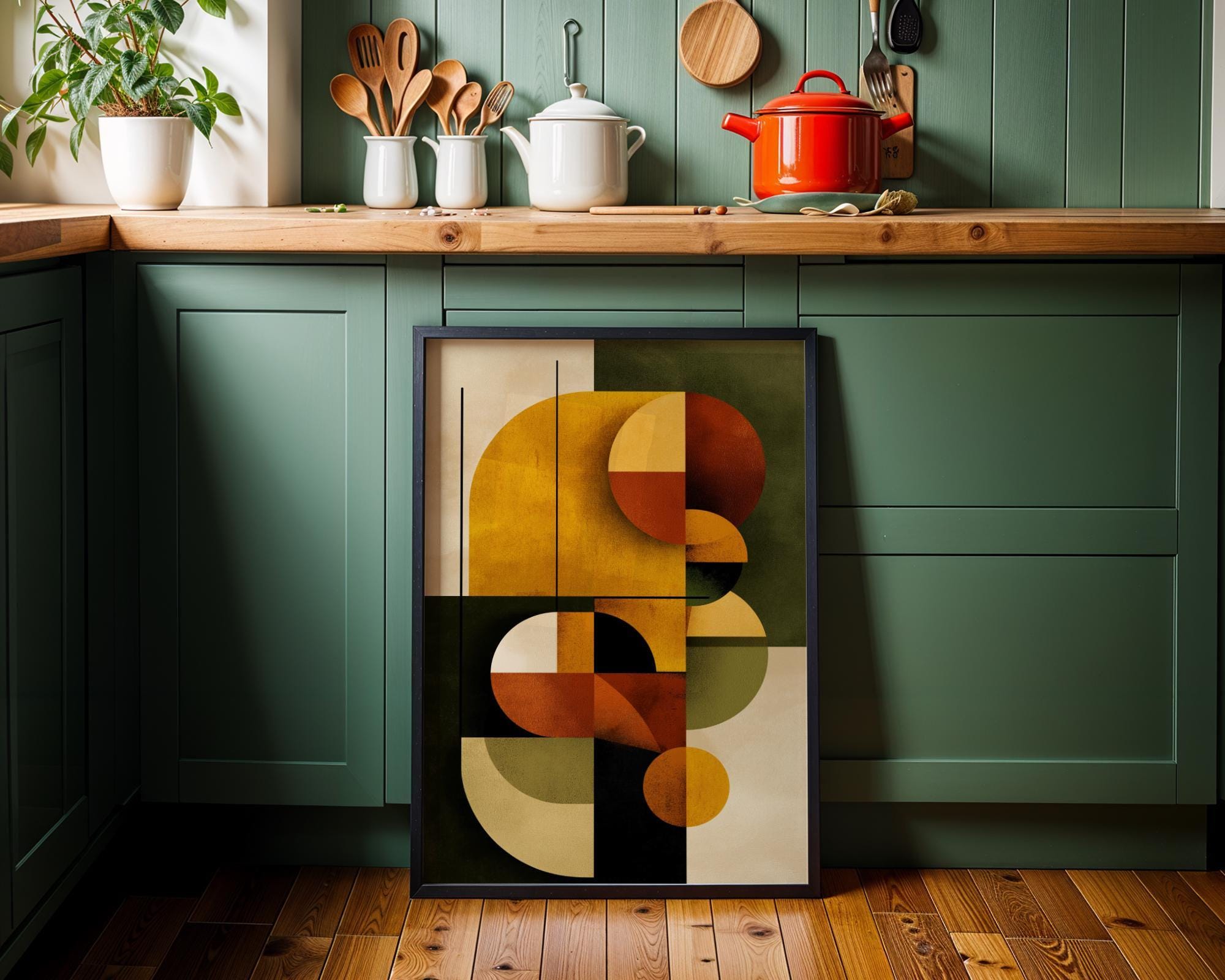 Mid-Century Modern Retro Abstract Shapes Geometric Wall Art by The Wall Art Studio - physical