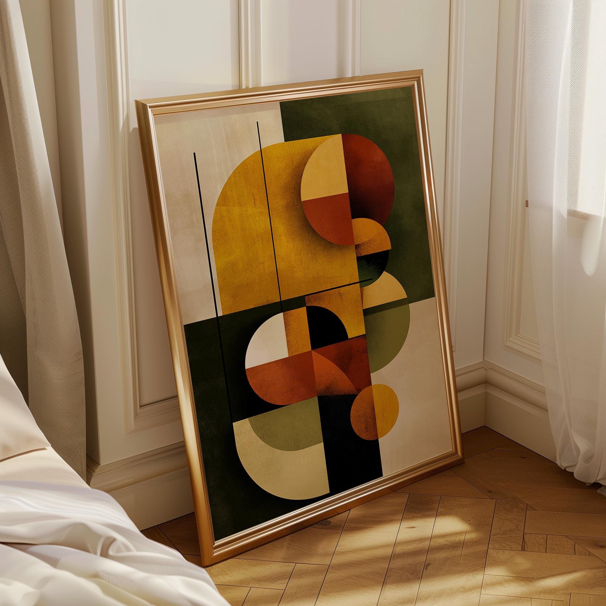Mid-Century Modern Retro Abstract Shapes Geometric Wall Art by The Wall Art Studio - physical