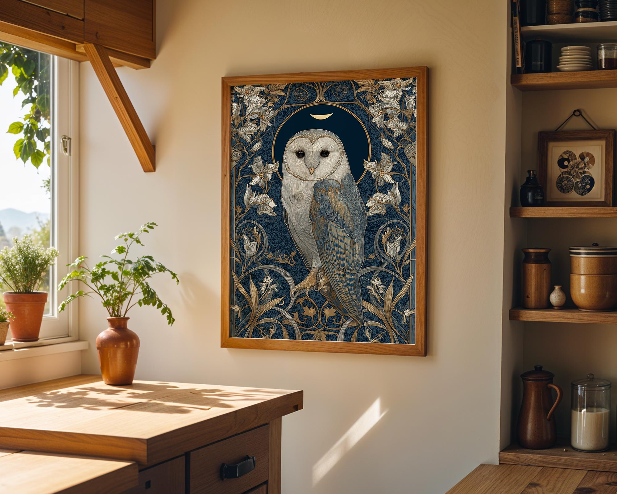 Art Nouveau Barn Owl Botanical William Morris Style Wall Art