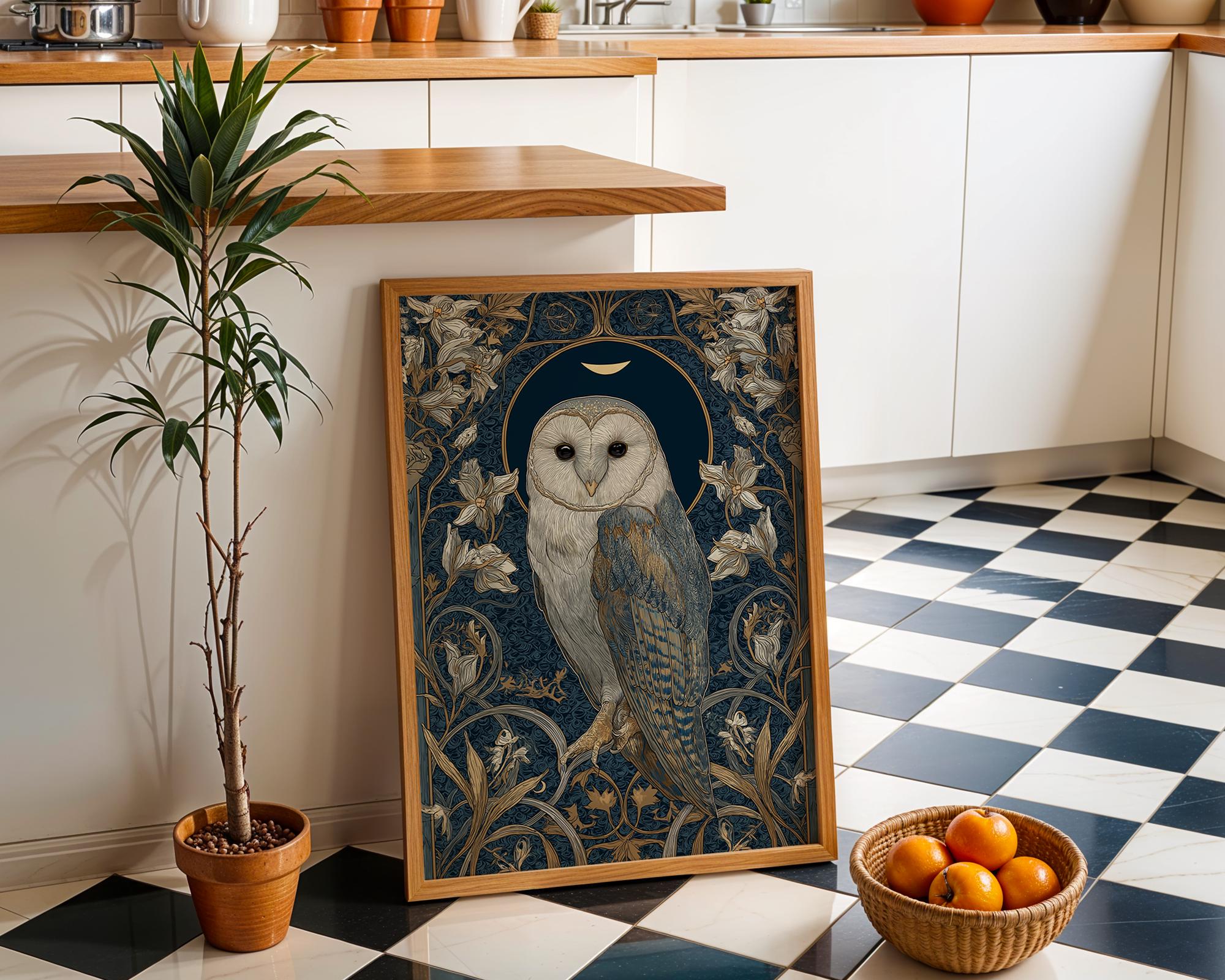 Art Nouveau Barn Owl Botanical William Morris Style Wall Art