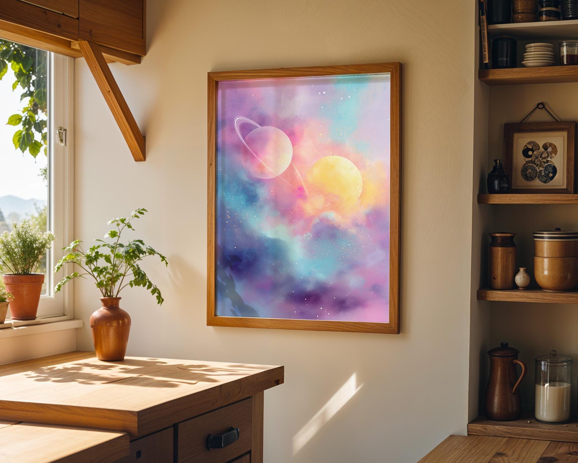 Pastel Space Dreamy Galaxy Planet Celestial Wall Art by The Wall Art Studio