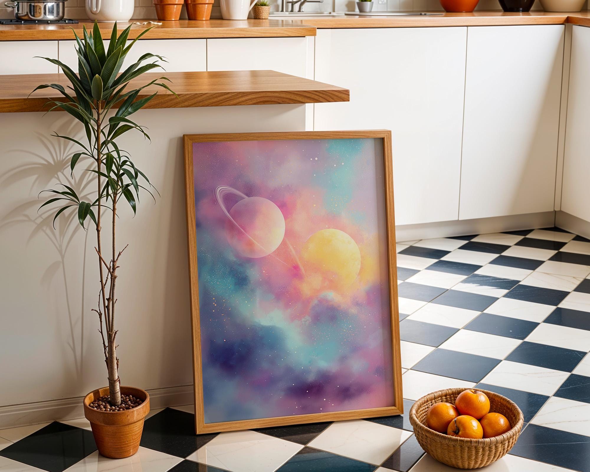 Pastel Space Dreamy Galaxy Planet Celestial Wall Art by The Wall Art Studio