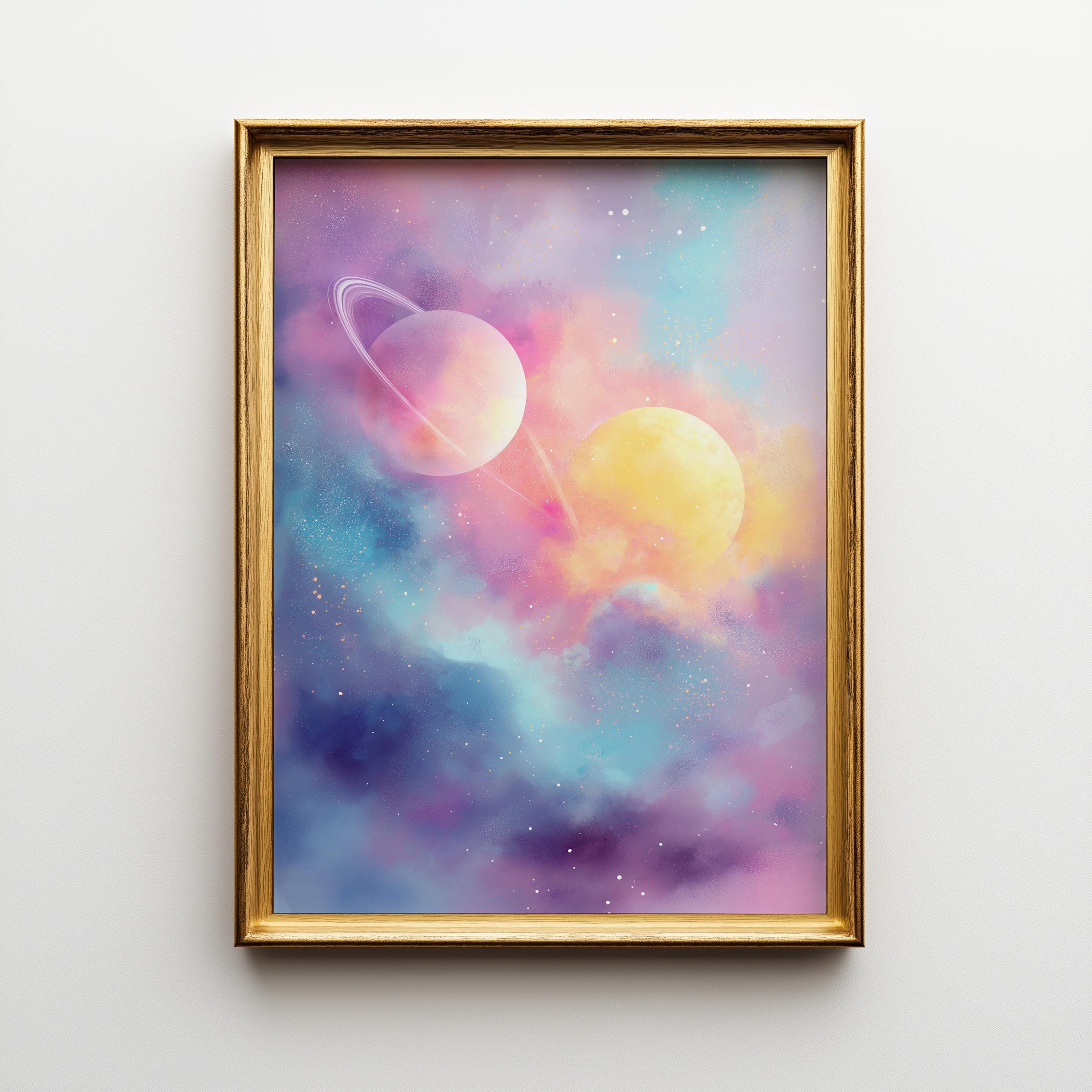 Pastel Space Dreamy Galaxy Planet Celestial Wall Art by The Wall Art Studio