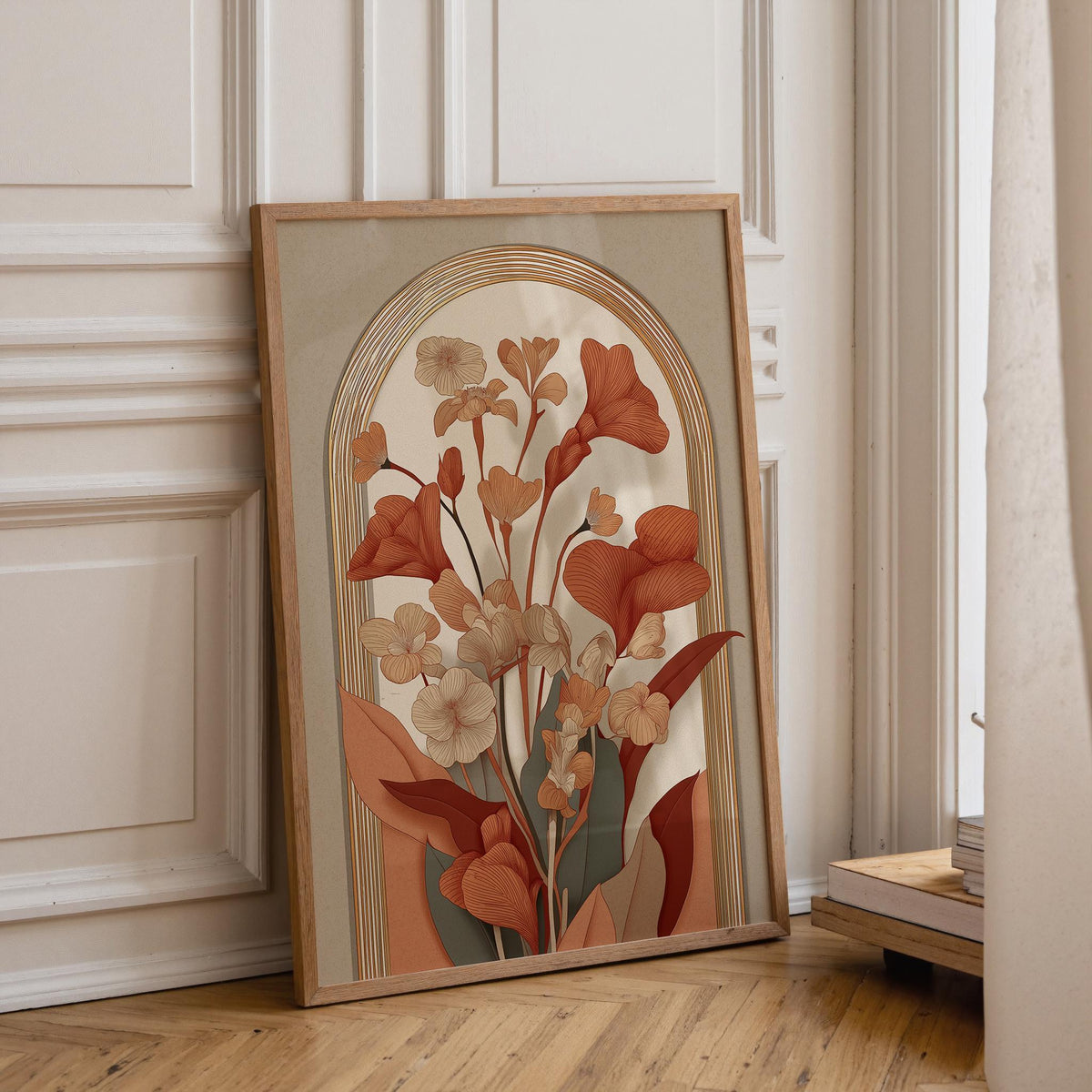 Orange Art Nouveau Poppy Vintage Floral Botanical Wall Art by The Wall Art Studio