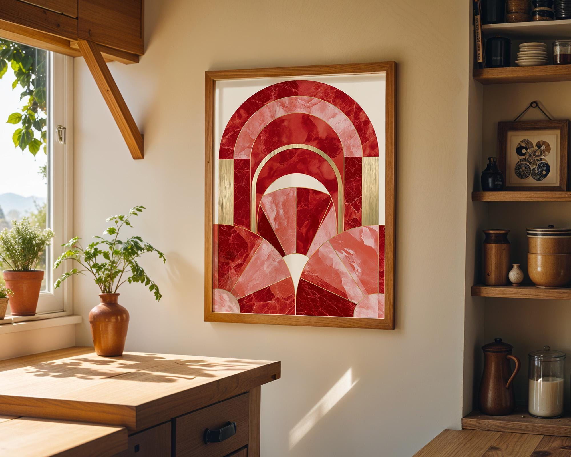 Art Deco Burgundy Arch Luxury Marble Abstract Wall Art by The Wall Art Studio