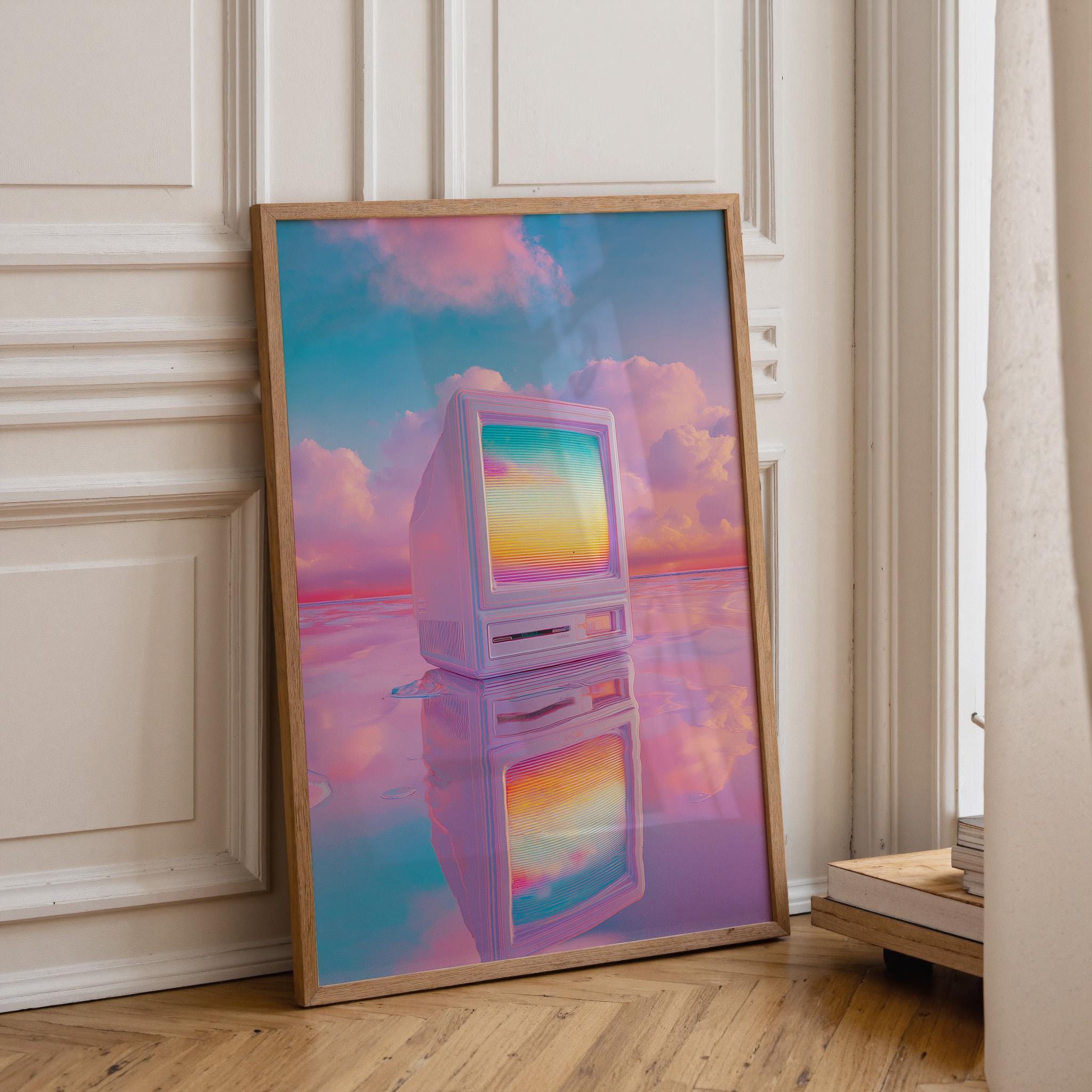 Neon Pastel Synthwave Vaporwave Retro TV Wall Art by The Wall Art Studio
