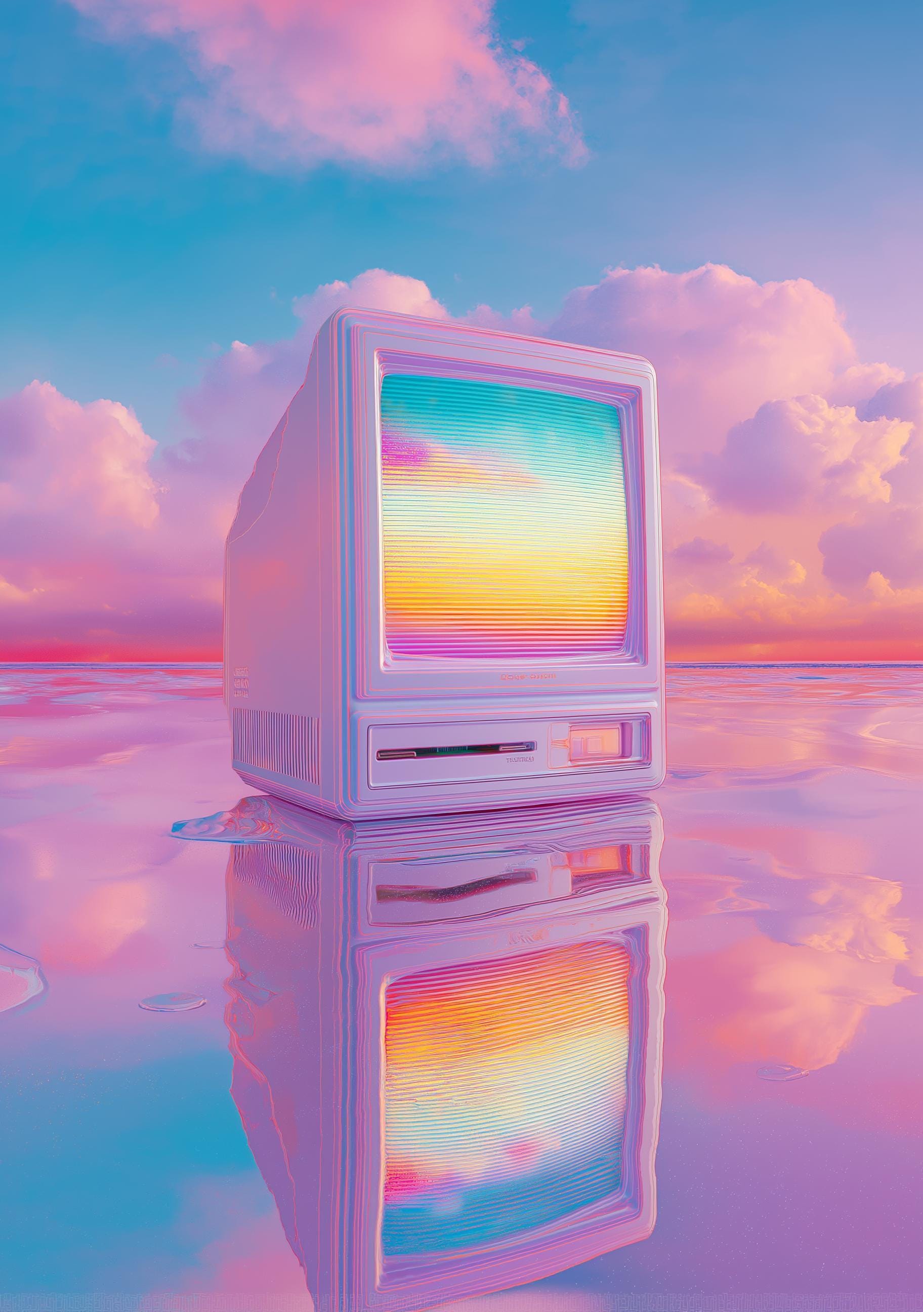 Neon Pastel Synthwave Vaporwave Retro TV Wall Art by The Wall Art Studio