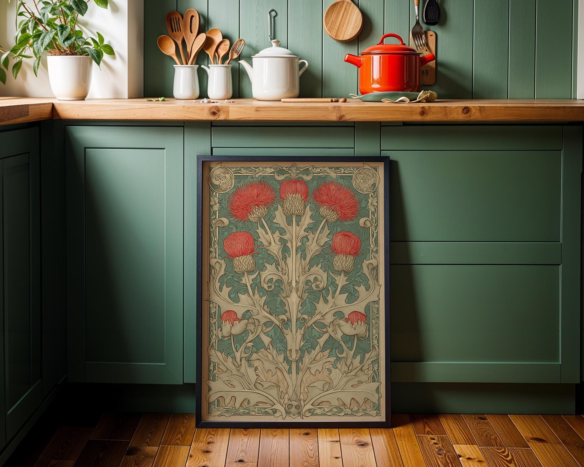 Art Nouveau Thistle William Morris Style Floral Wall Art