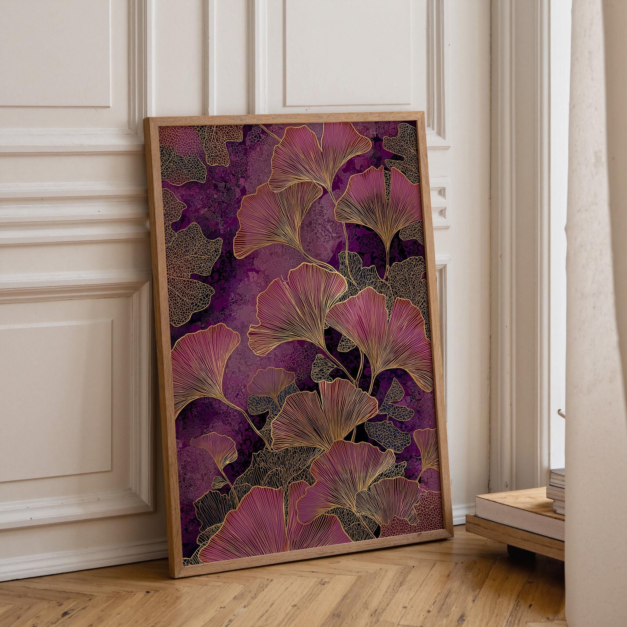 Purple Ginkgo Leaf Luxe Botanical Dark Maximalist Wall Art by The Wall Art Studio - physical