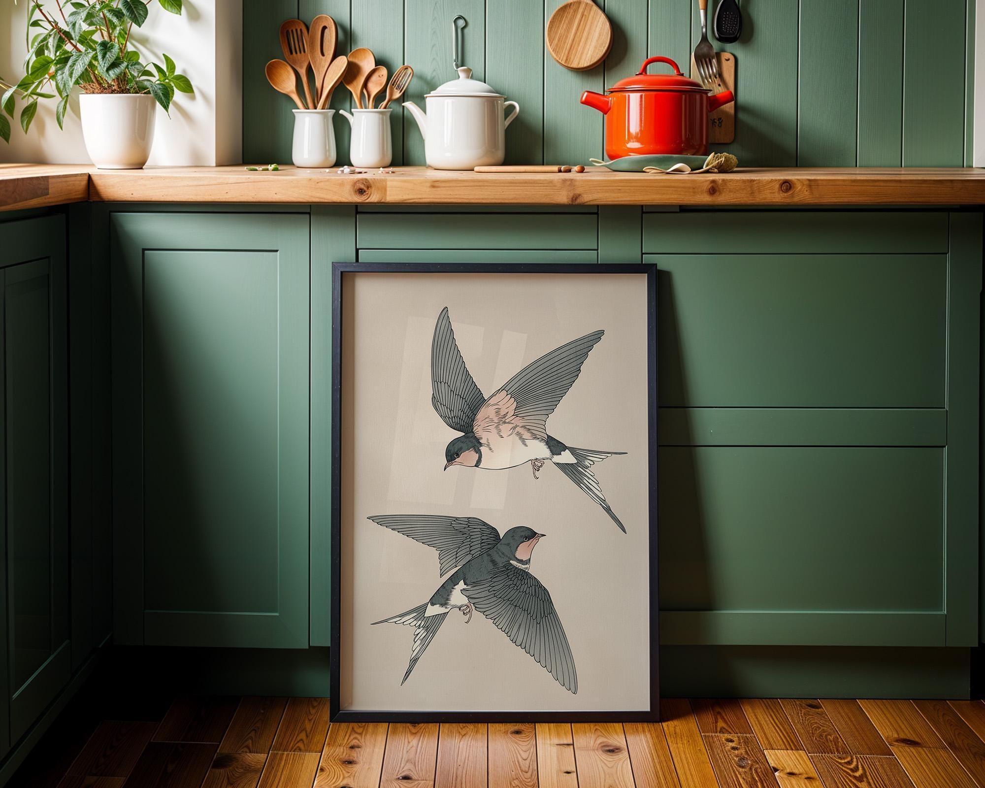Swallow Bird Japanese Style Japandi Wall Art by The Wall Art Studio