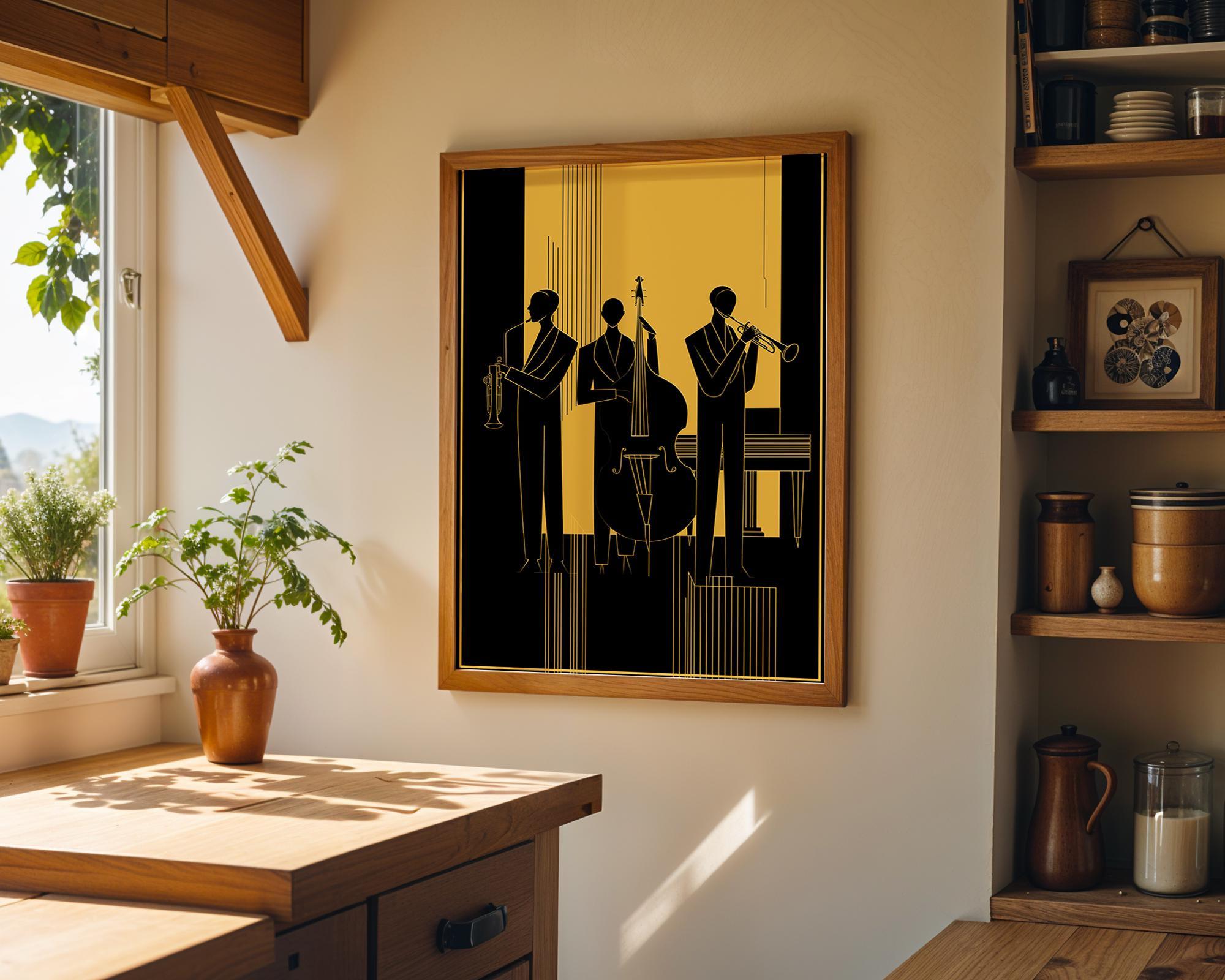 Art Deco Jazz Band Black & Gold Music Vintage Style Wall Art by The Wall Art Studio