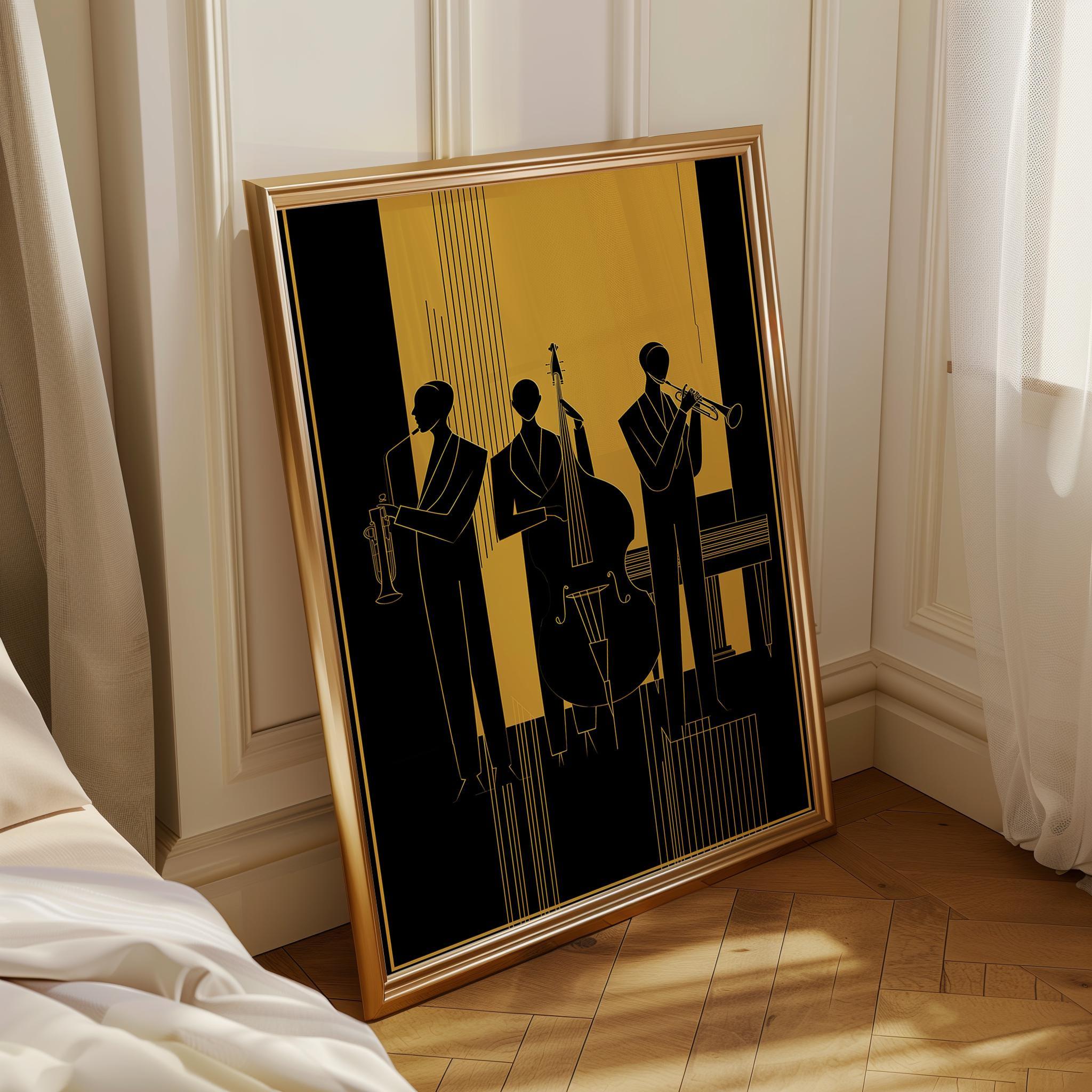 Art Deco Jazz Band Black & Gold Music Vintage Style Wall Art by The Wall Art Studio