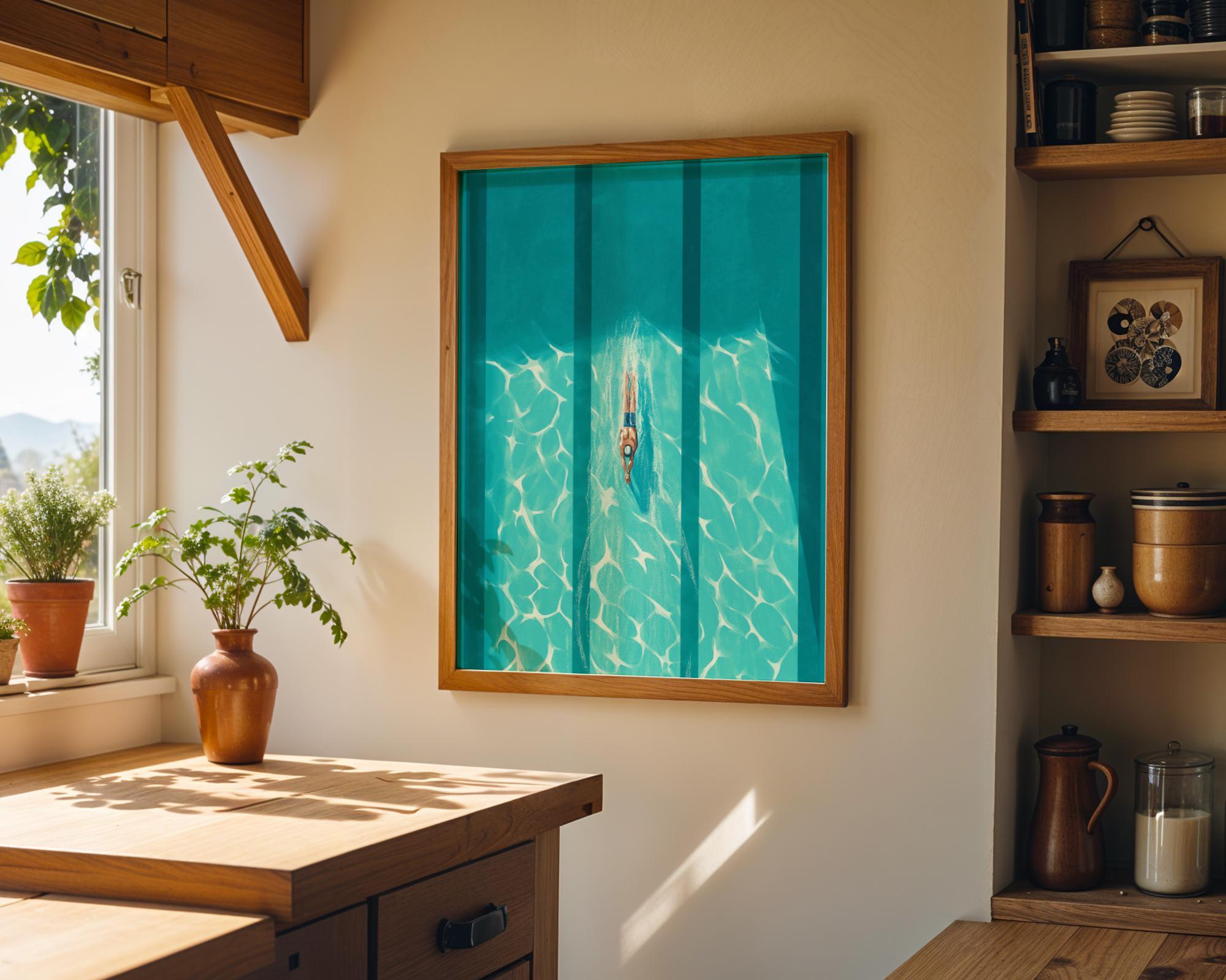 Swimming Pool Wall Minimalist Swimmer Modern Coastal Wall Art by The Wall Art Studio