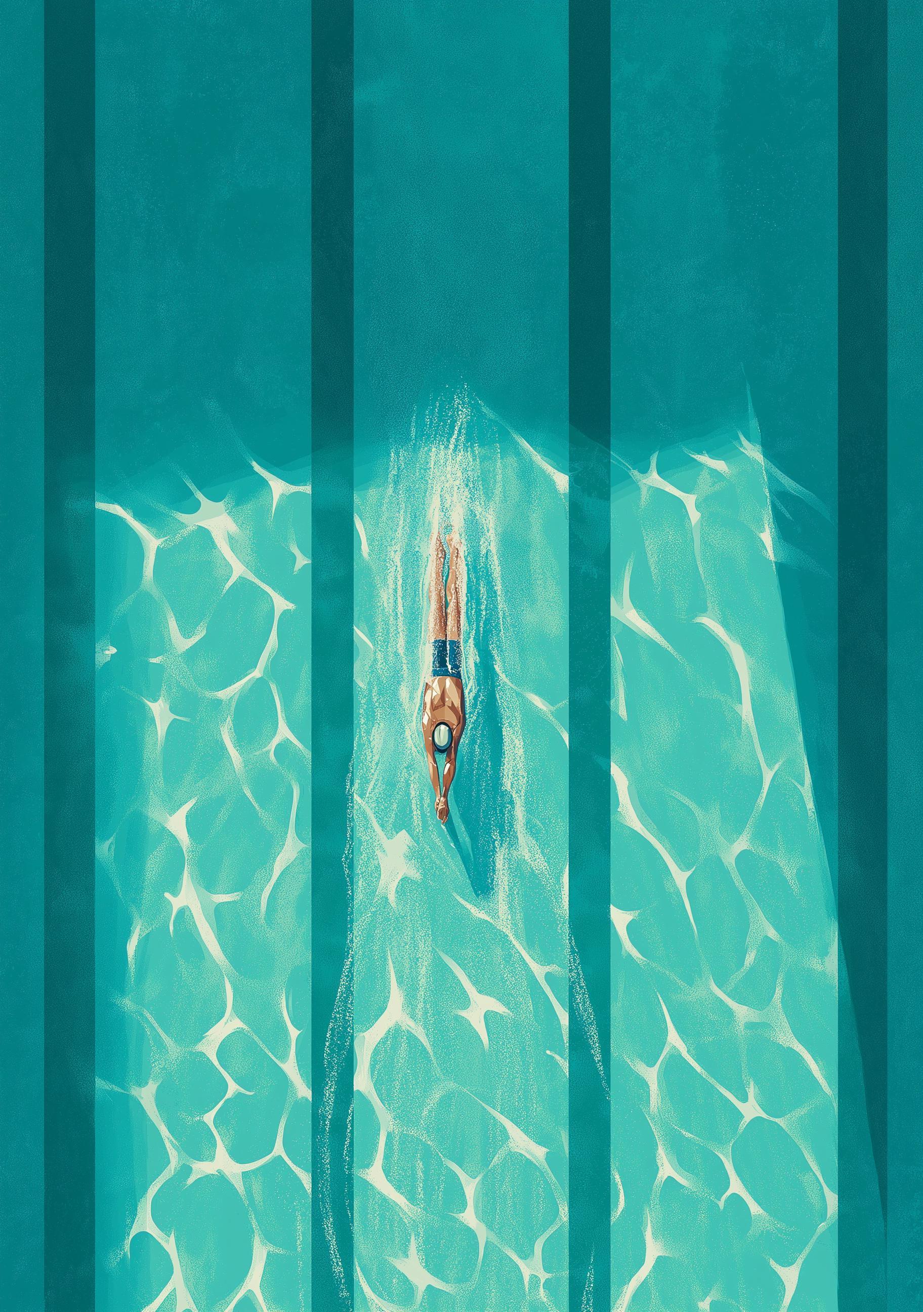 Swimming Pool Wall Minimalist Swimmer Modern Coastal Wall Art by The Wall Art Studio