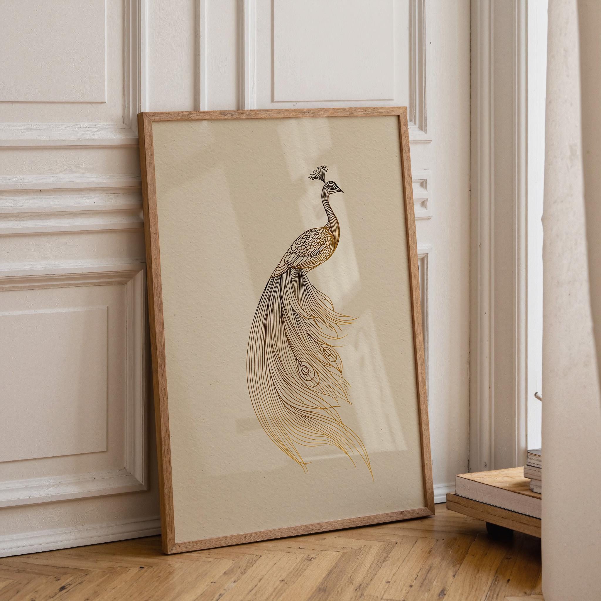 Minimalist Peacock Line Art Elegant Gold Bird Wall Art by The Wall Art Studio - physical