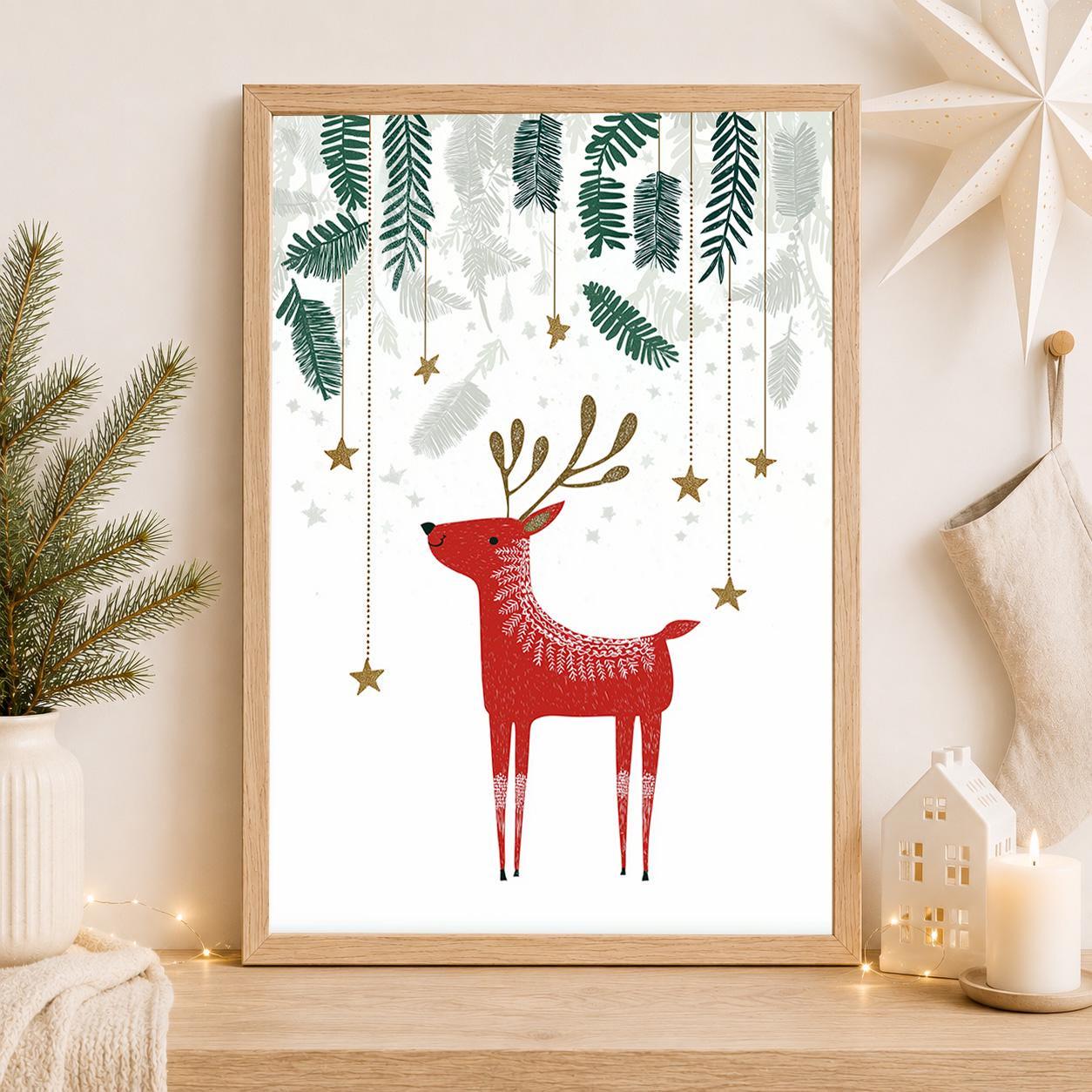 Scandinavian Reindeer Minimalist Nordic Woodland Christmas Wall Art by The Wall Art Studio
