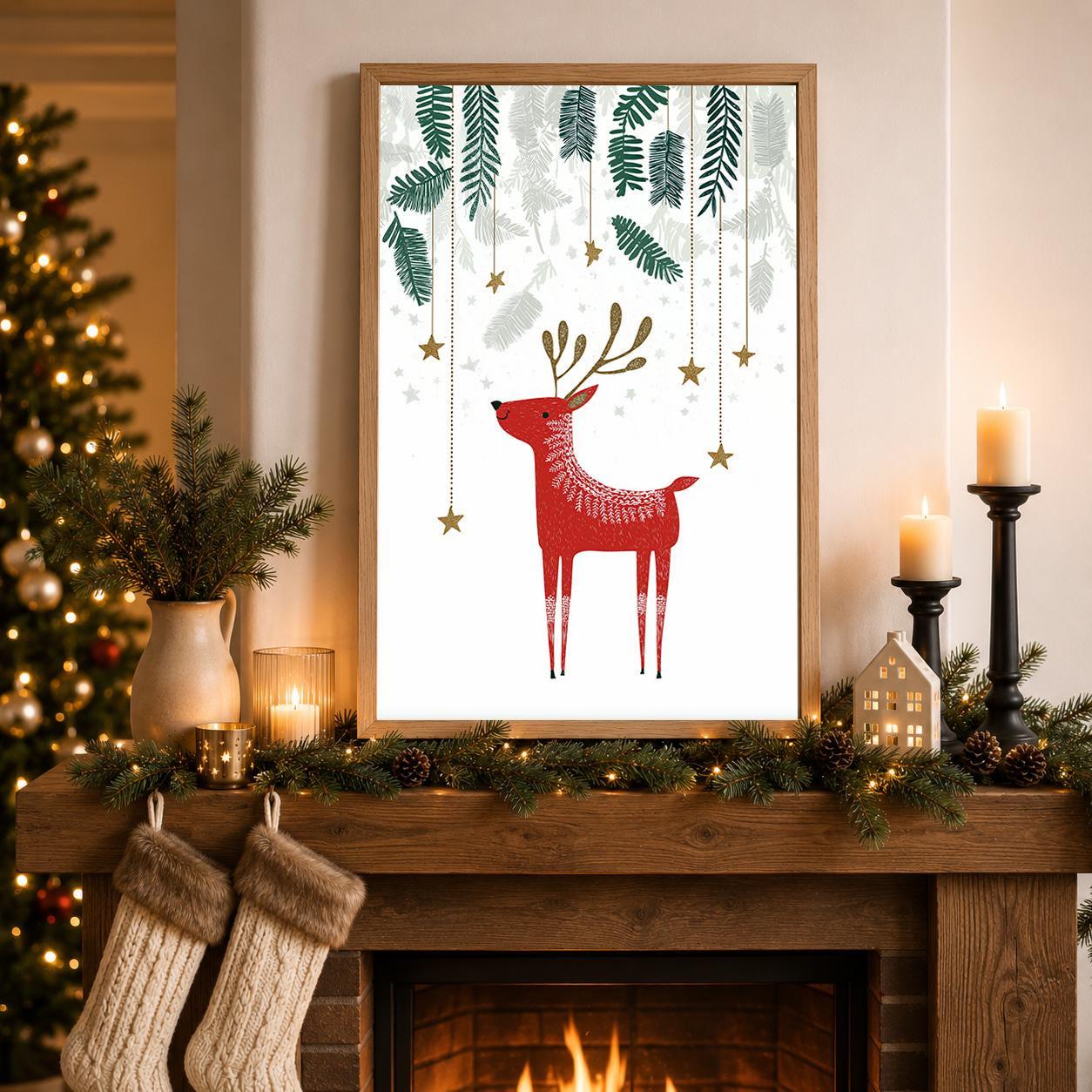 Scandinavian Reindeer Minimalist Nordic Woodland Christmas Wall Art by The Wall Art Studio