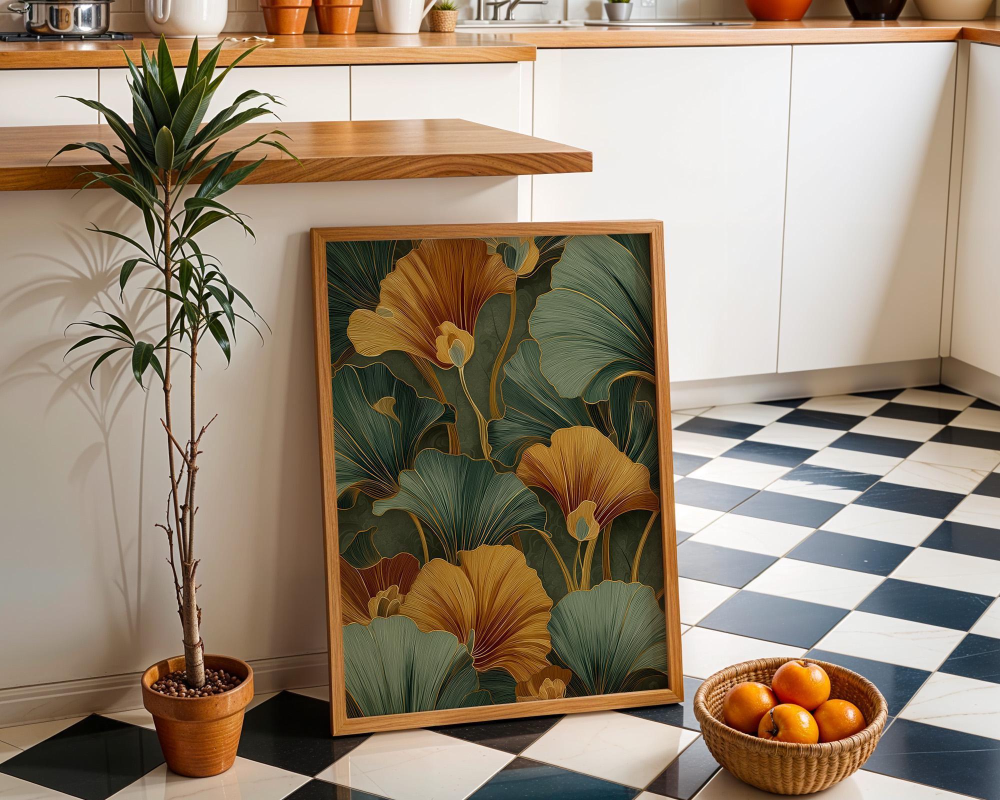 Art Deco Emerald Green Floral Tropical Leaves Wall Art by The Wall Art Studio
