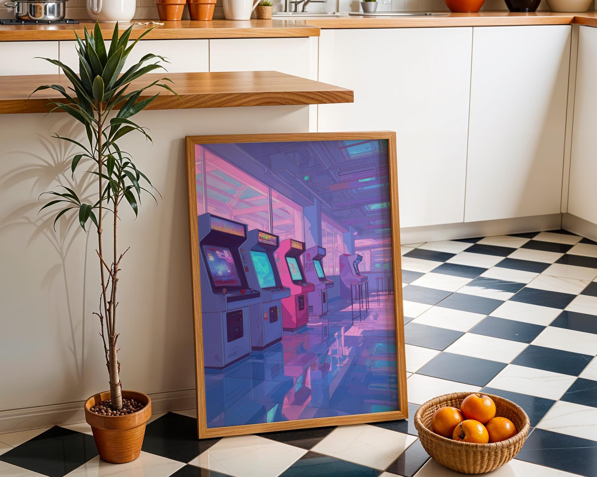 Lo-fi Retro Gaming Arcade Neon Vaporwave Anime Aesthetic Wall Art by The Wall Art Studio - physical