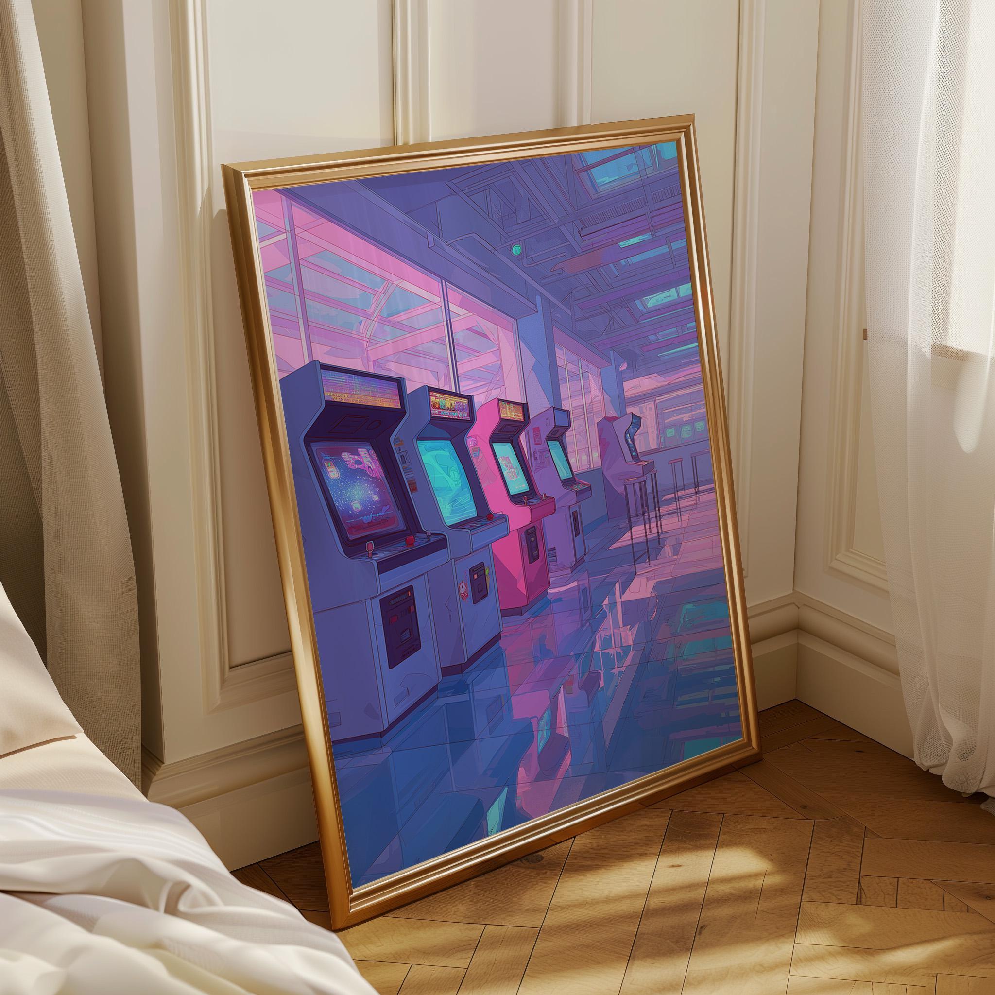 Lo-fi Retro Gaming Arcade Neon Vaporwave Anime Aesthetic Wall Art by The Wall Art Studio - physical
