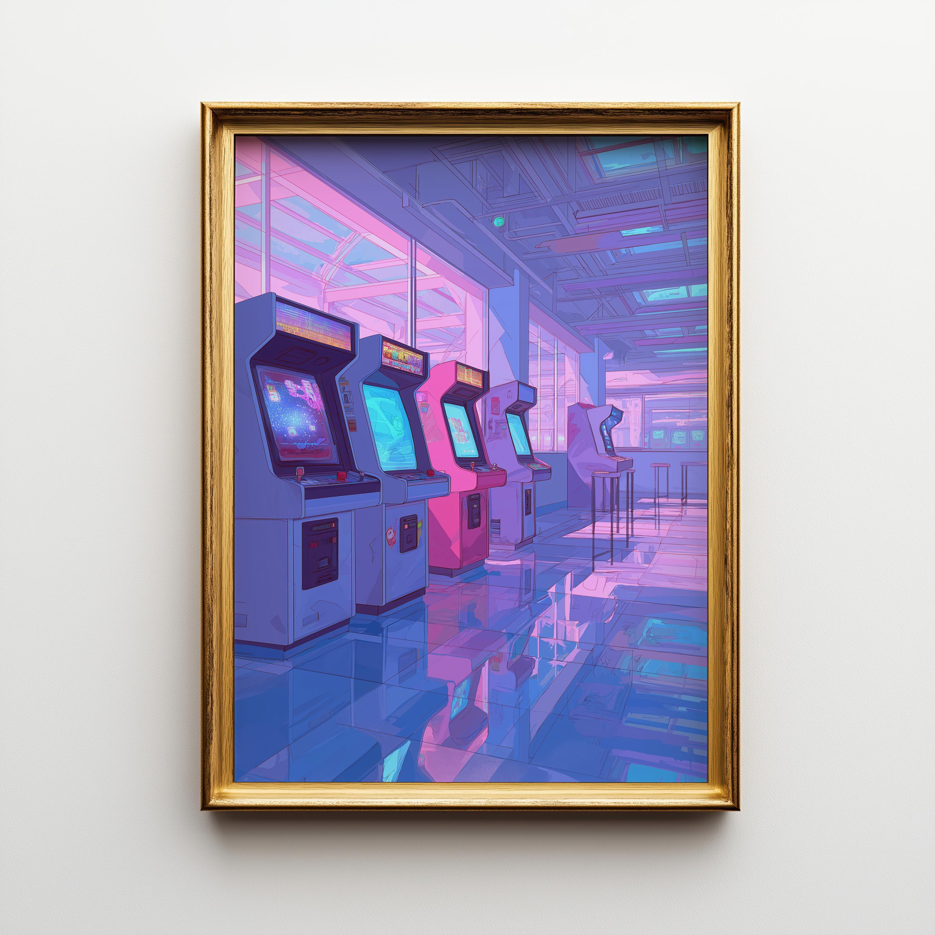 Lo-fi Retro Gaming Arcade Neon Vaporwave Anime Aesthetic Wall Art by The Wall Art Studio - physical