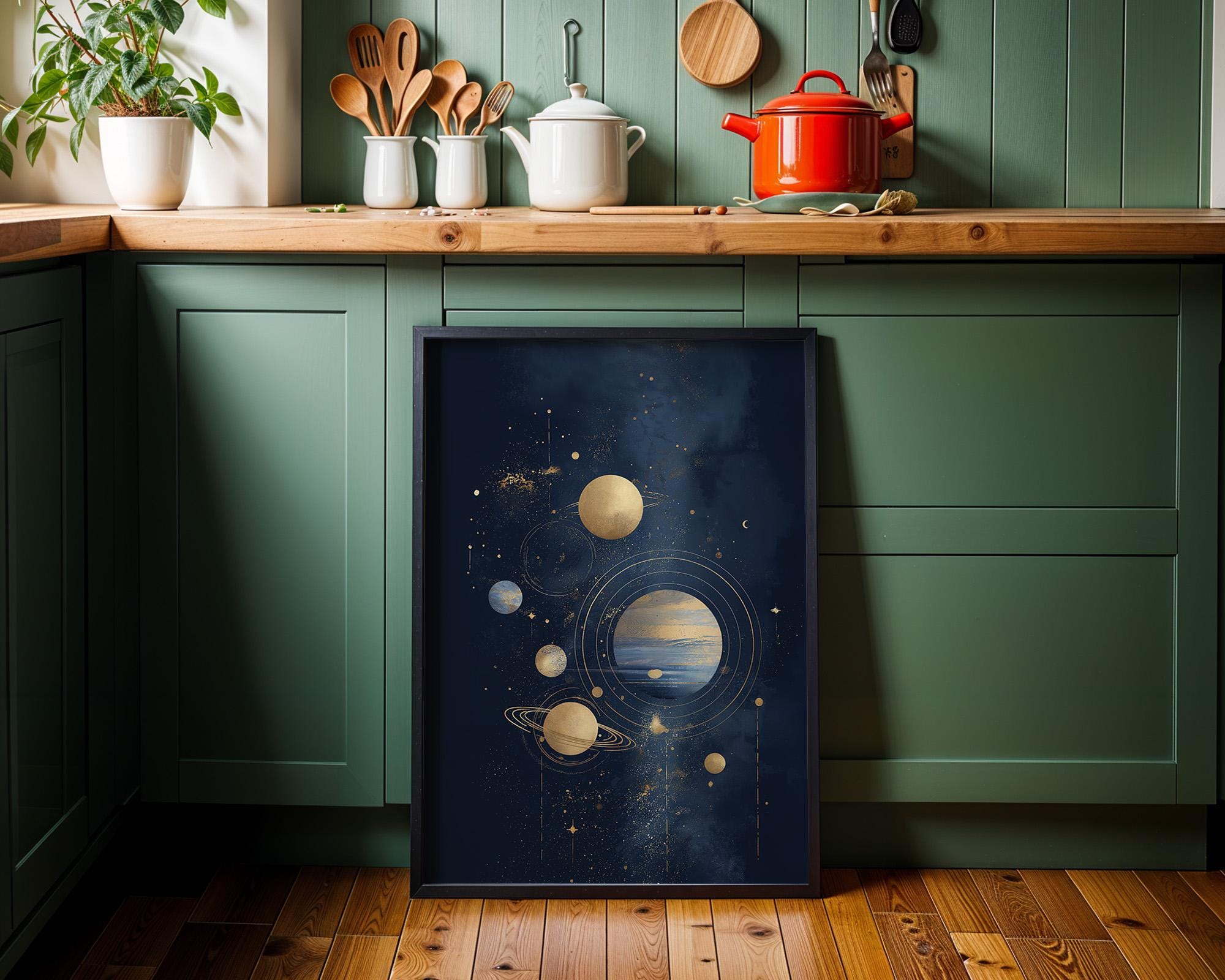 Minimalist Celestial Gold Solar System Wall Art by The Wall Art Studio