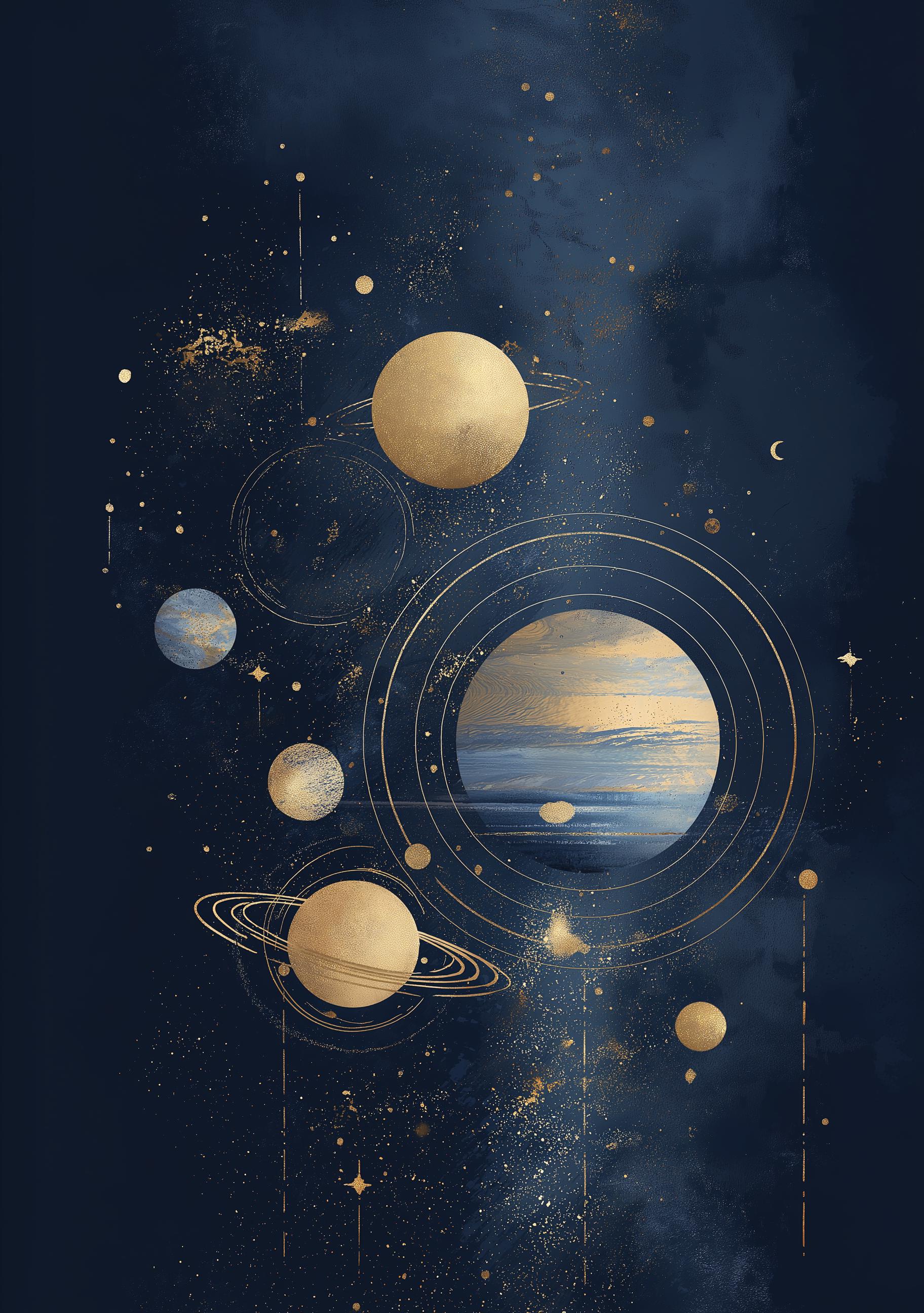 Minimalist Celestial Gold Solar System Wall Art by The Wall Art Studio