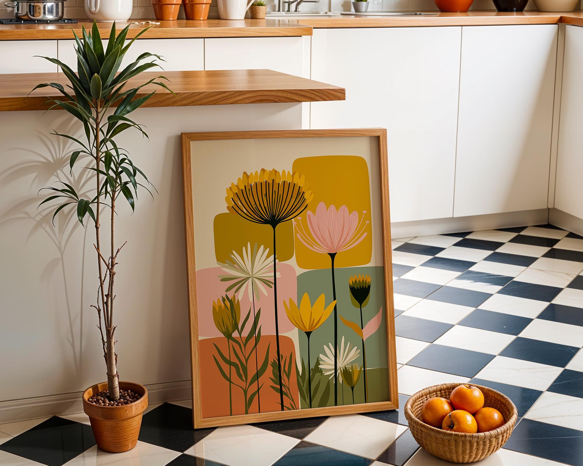 Mid Century Modern Retro Scandinavian Abstract Floral Wall Art by The Wall Art Studio - physical